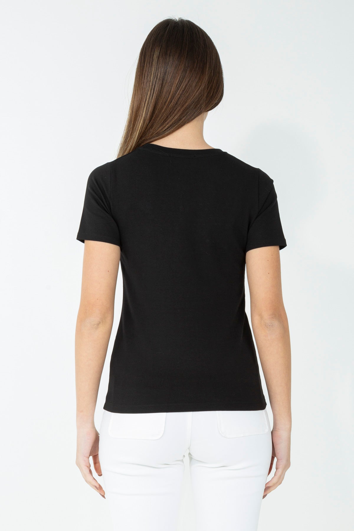 T-shirt con dettagli strass e perle colorate