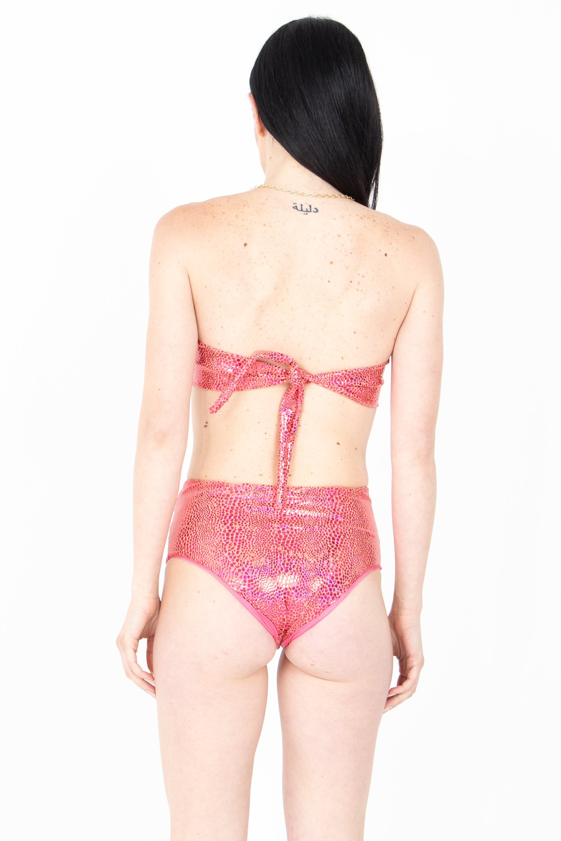 Costume bikini metallizzato con slip alto