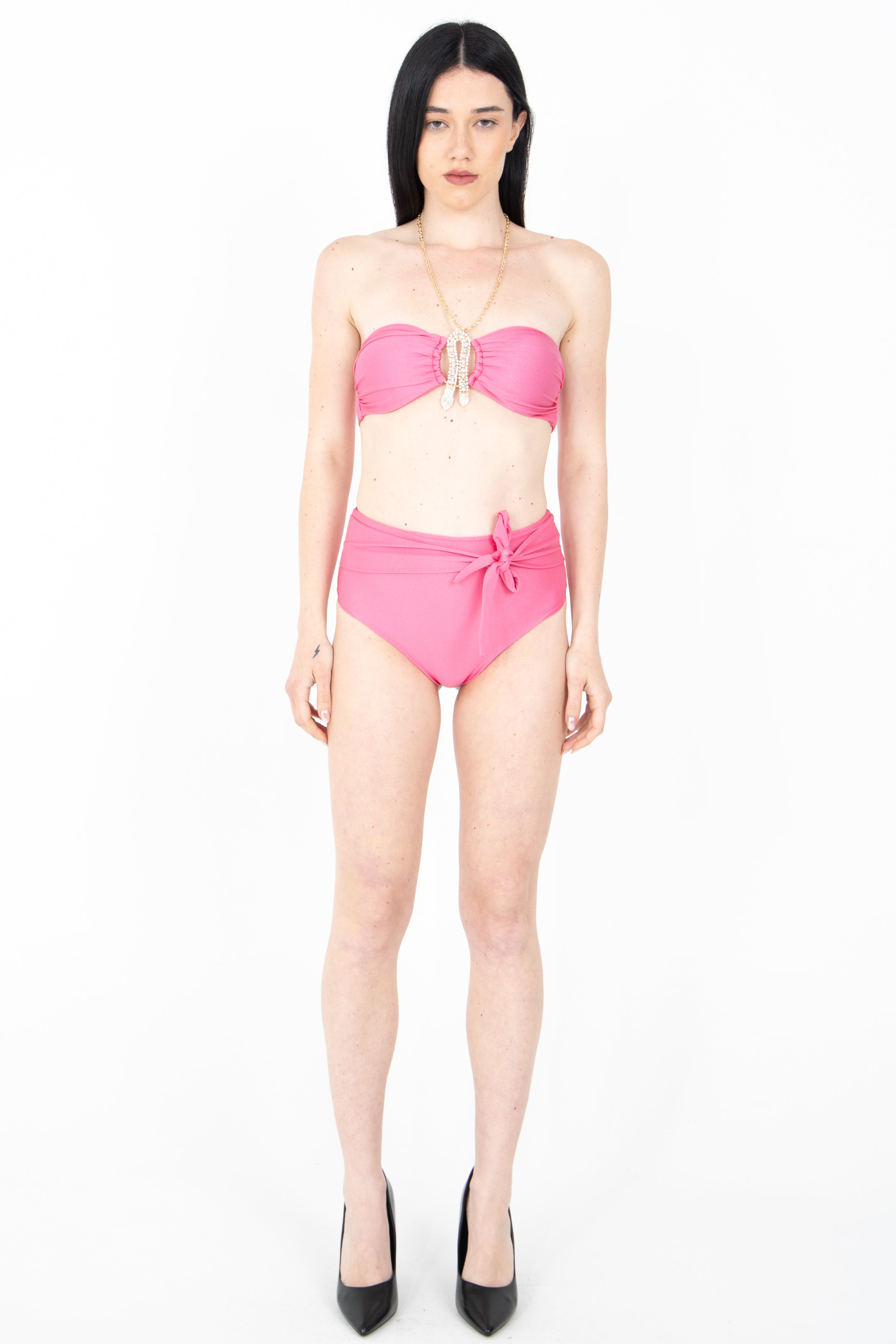 Costume bikini metallizzato con slip alto