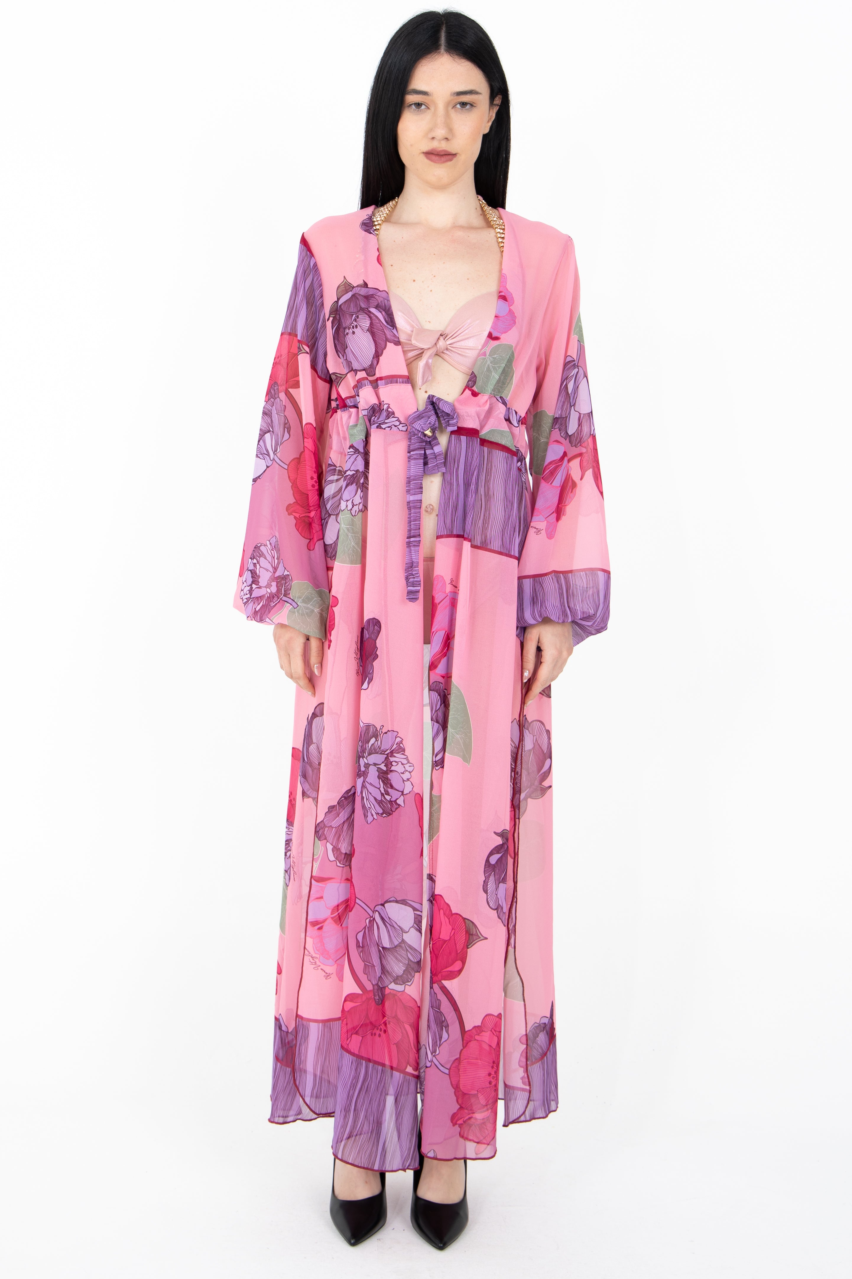 Kimono lungo in fantasia floreale