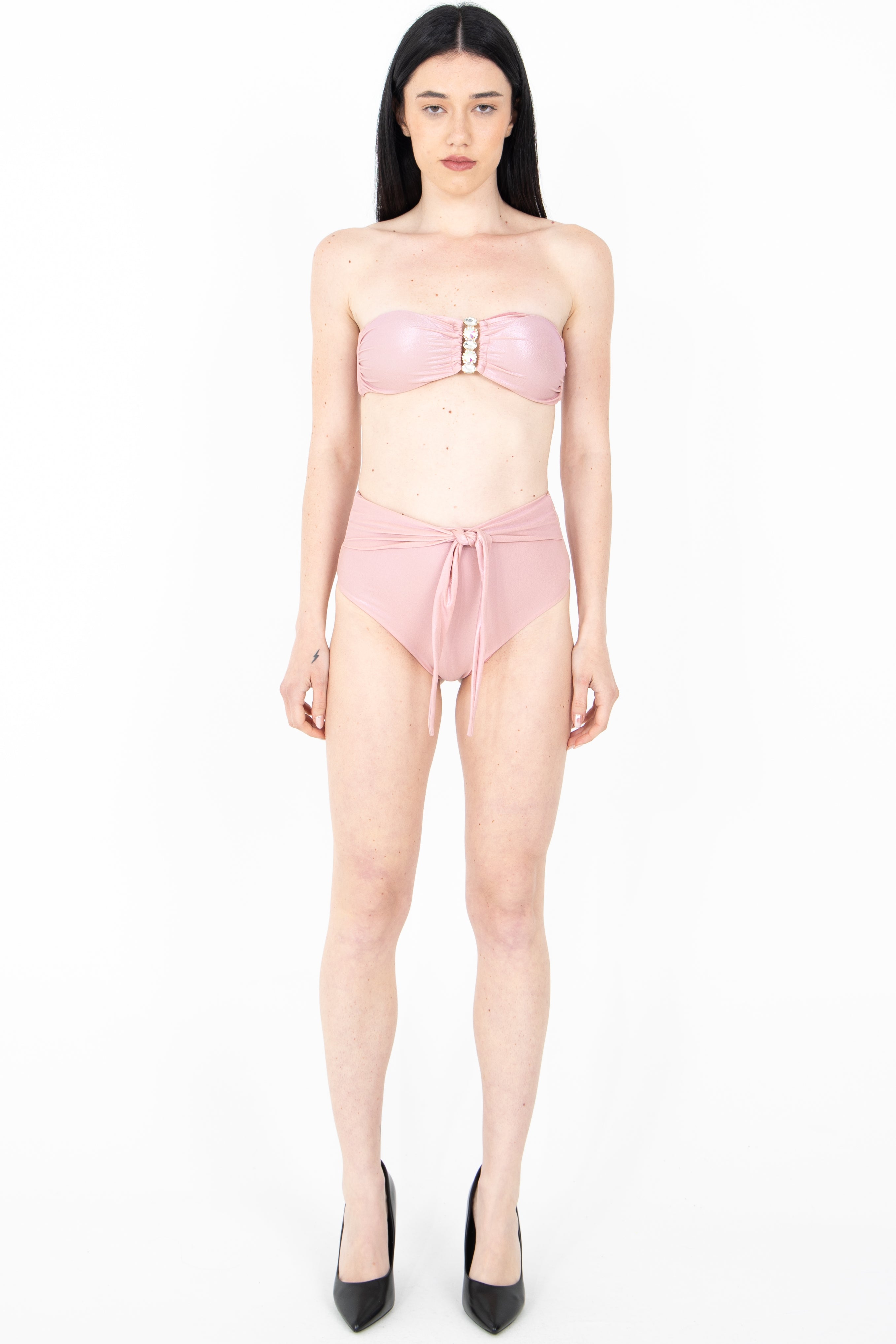 Costume bikini metallizzato con slip alto