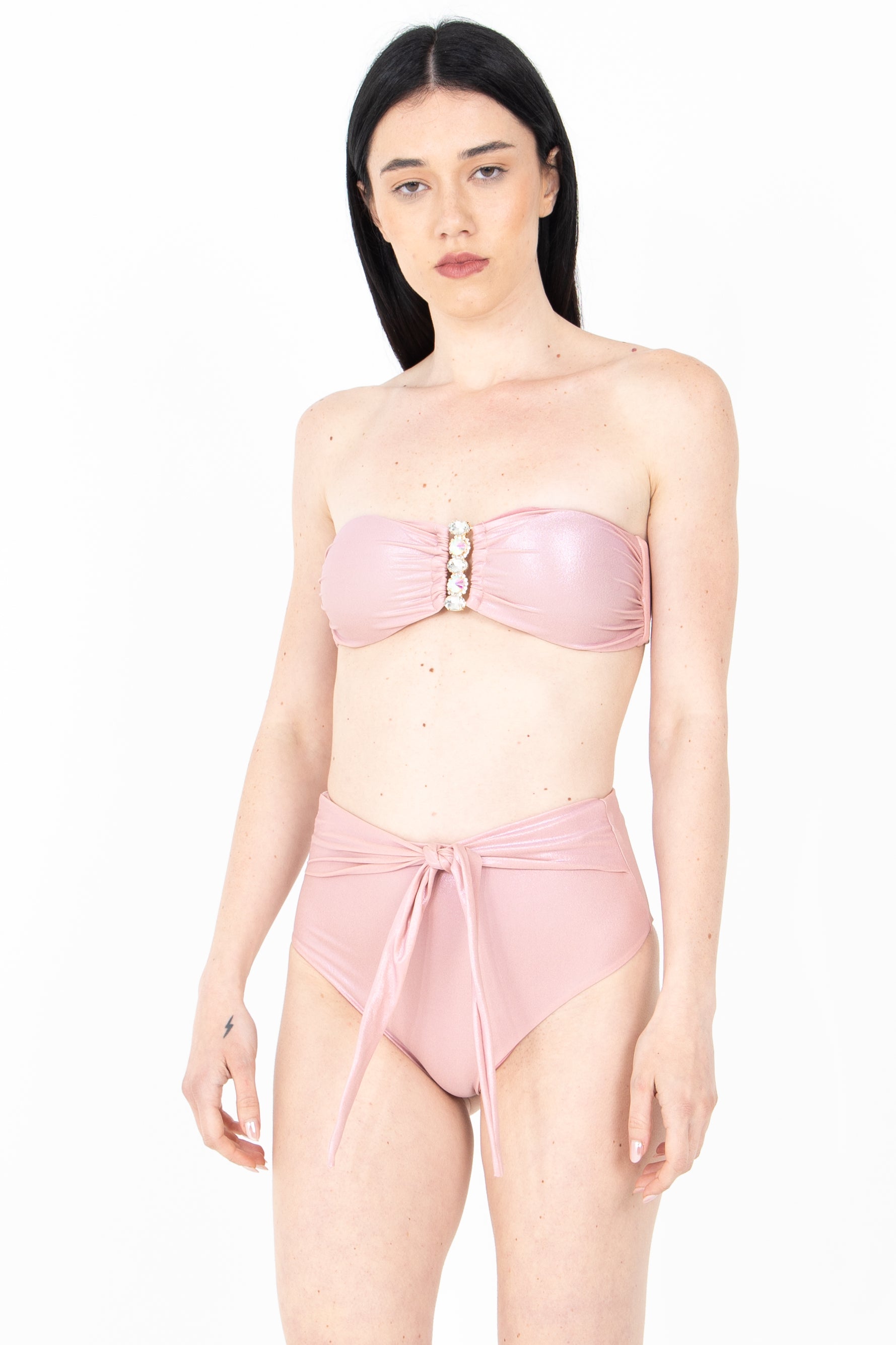 Costume bikini metallizzato con slip alto
