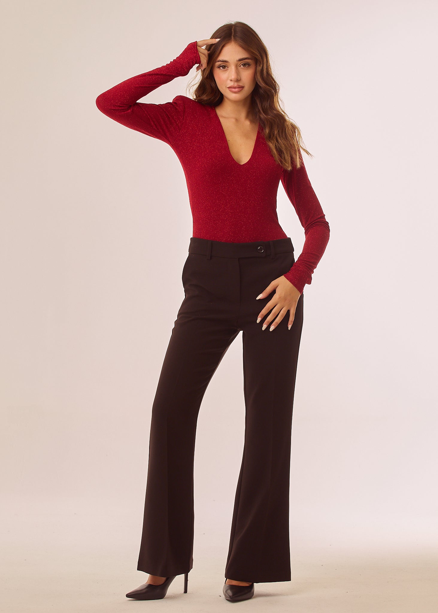 Body lurex con maniche lunghe a guanto