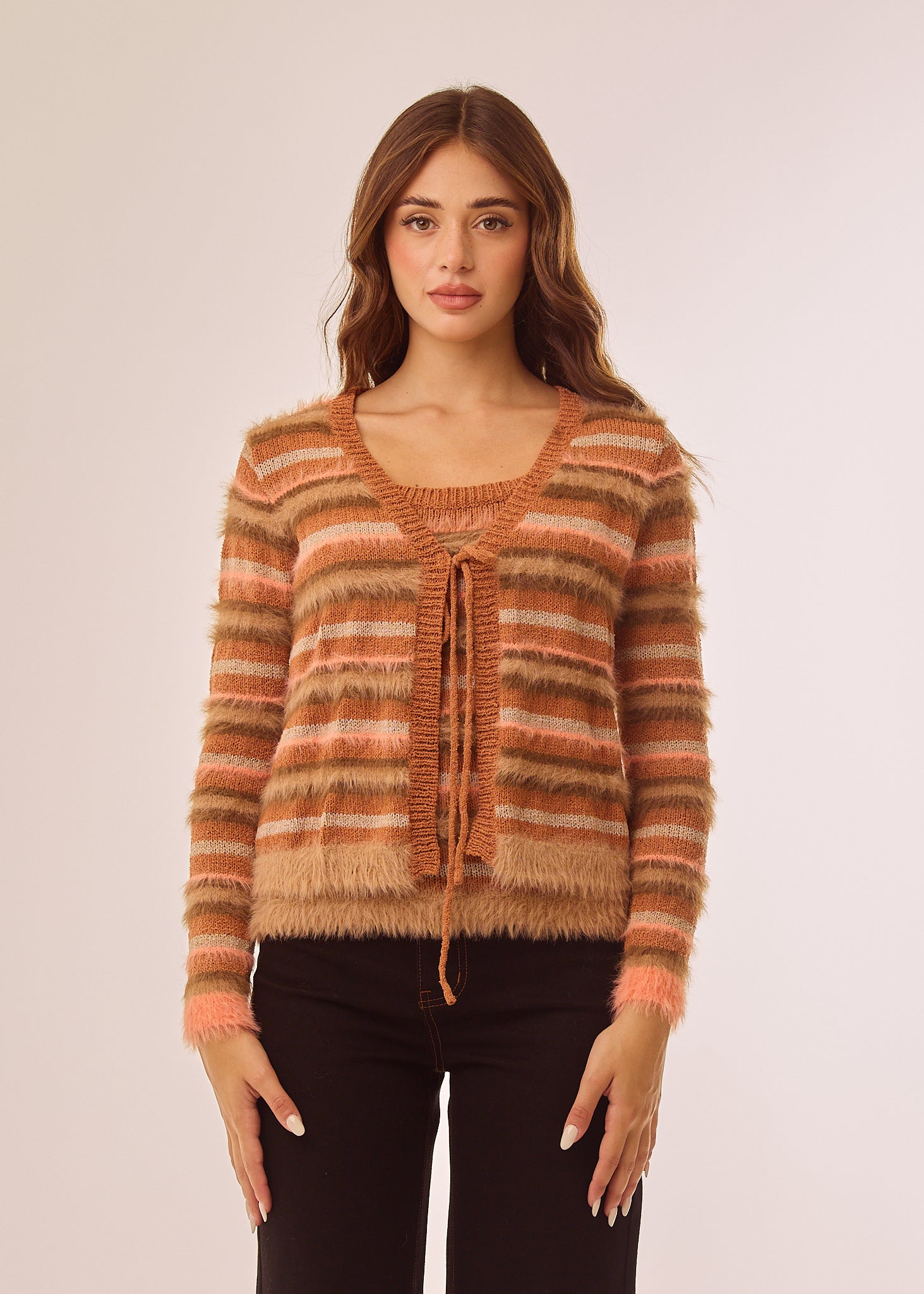 Cardigan con inserti in pelo