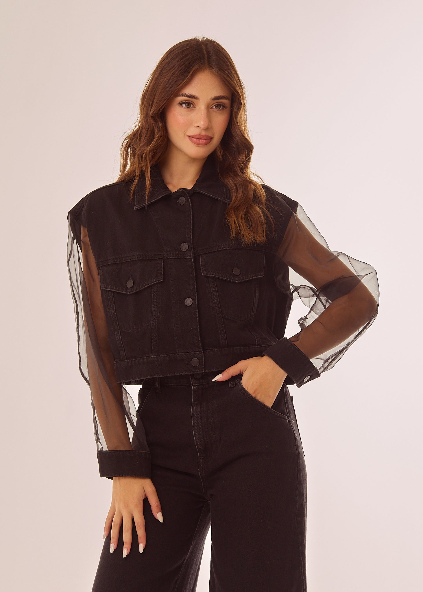 Camicia in denim con maniche velate