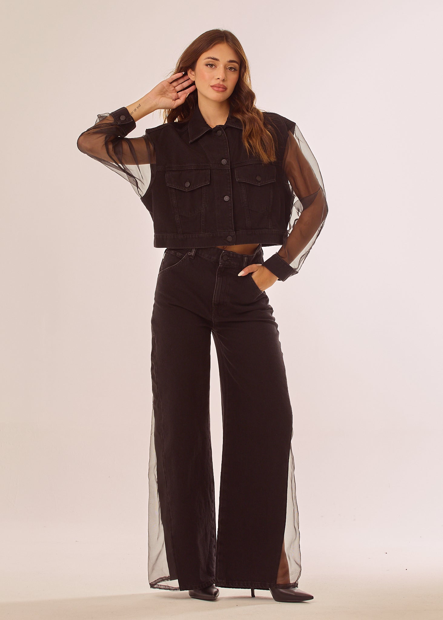 Camicia in denim con maniche velate