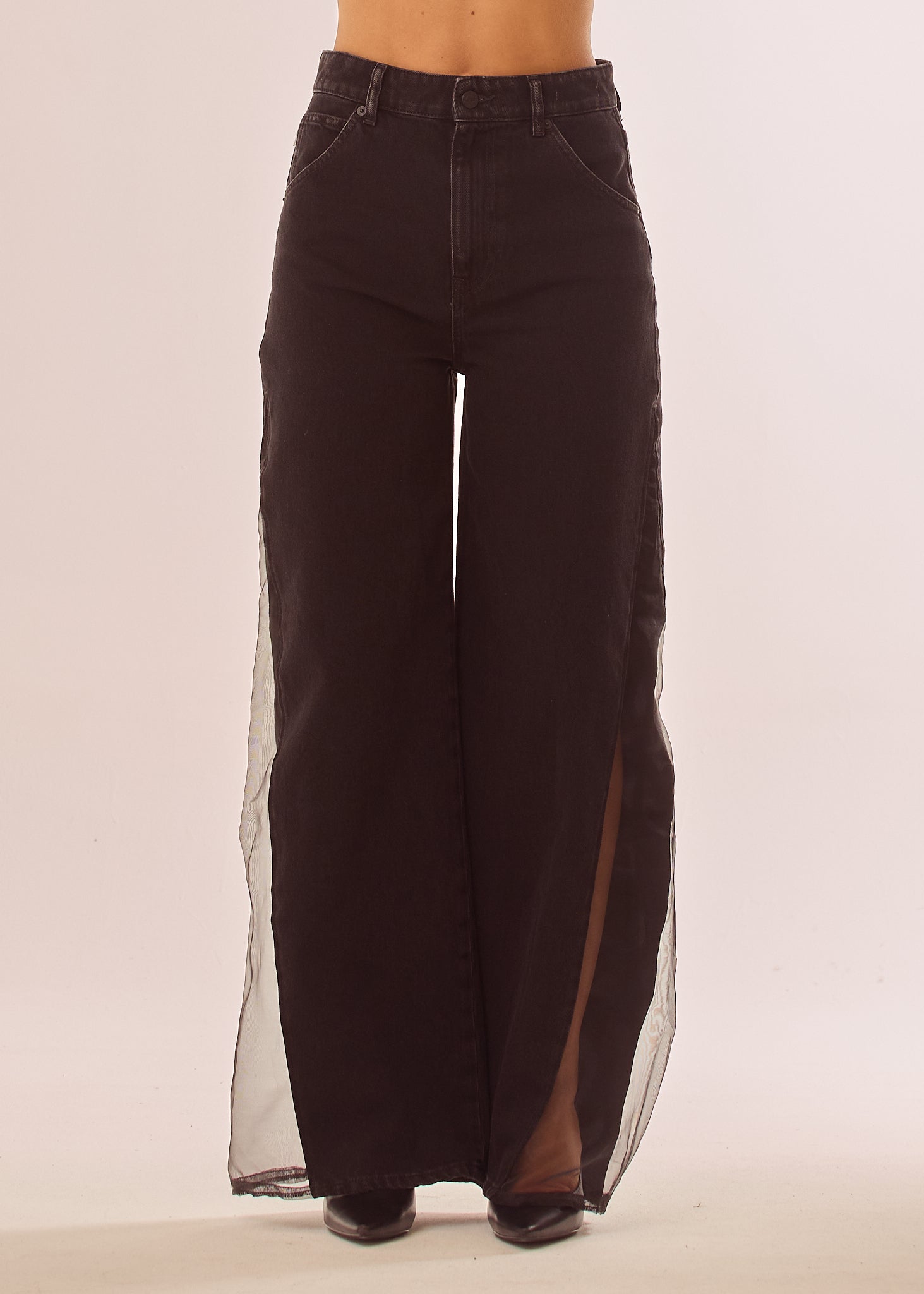 Jeans palazzo con inserti velati