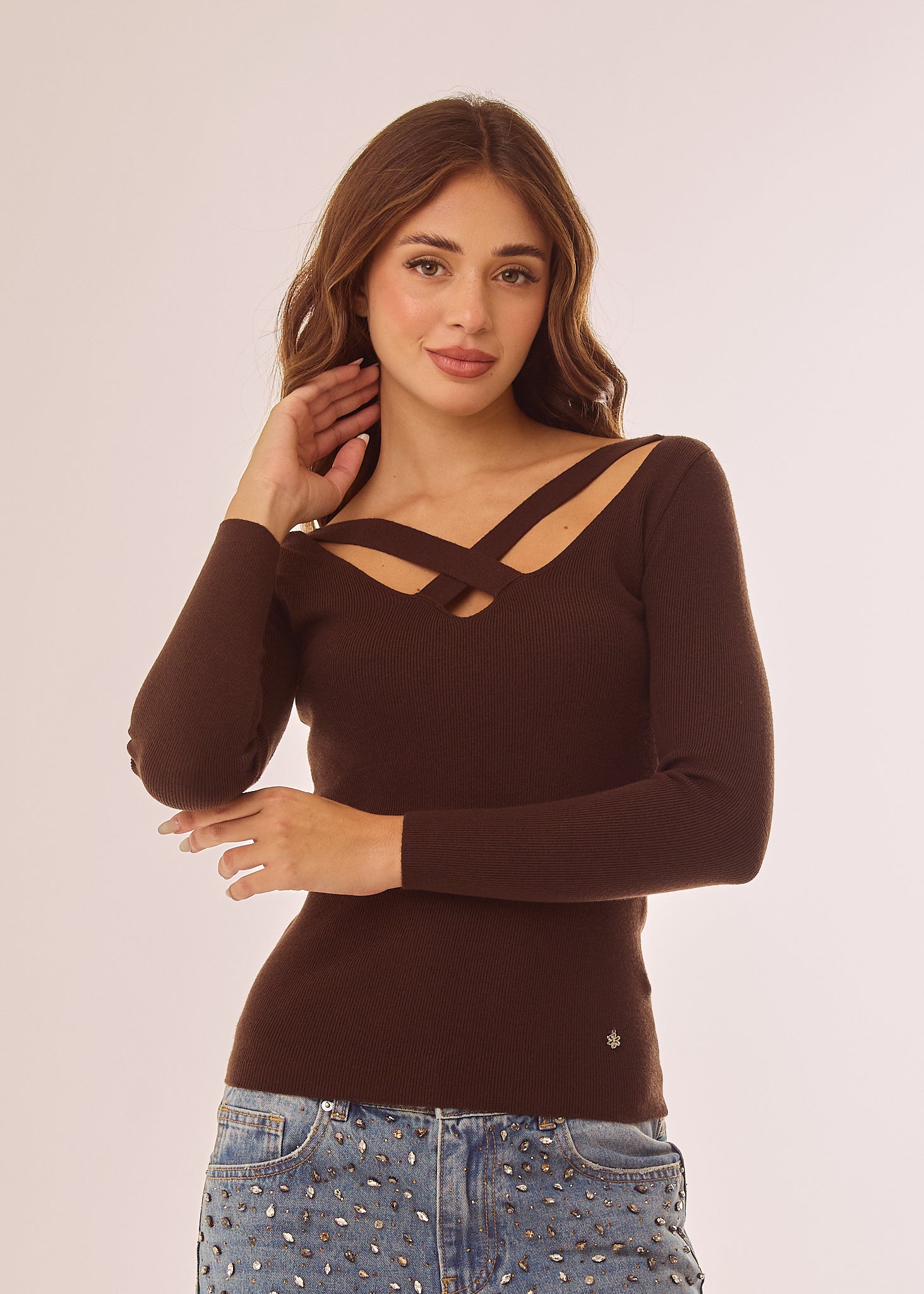 Maglia a costine con incrocio