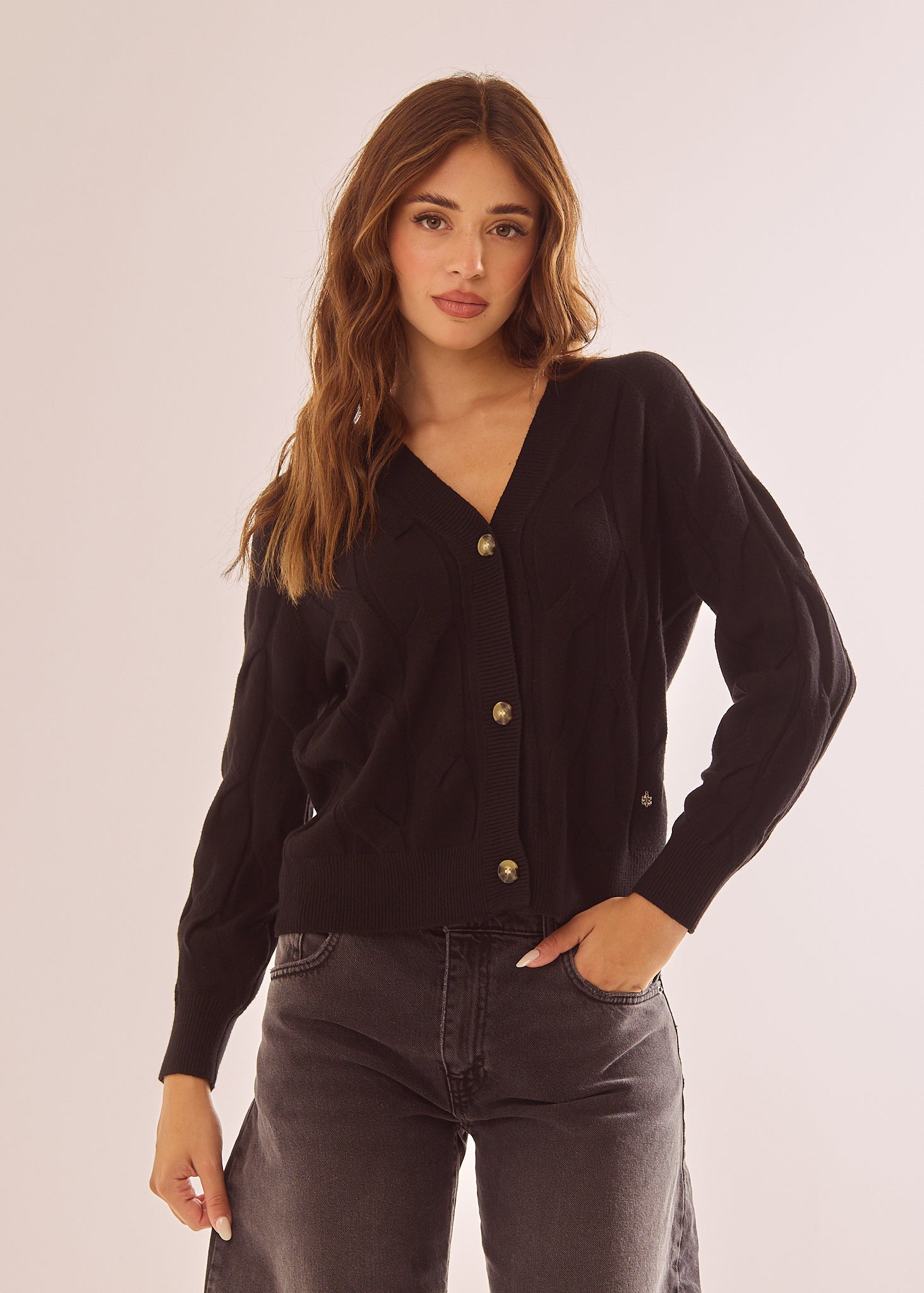 Cardigan con lavorazione a trecce