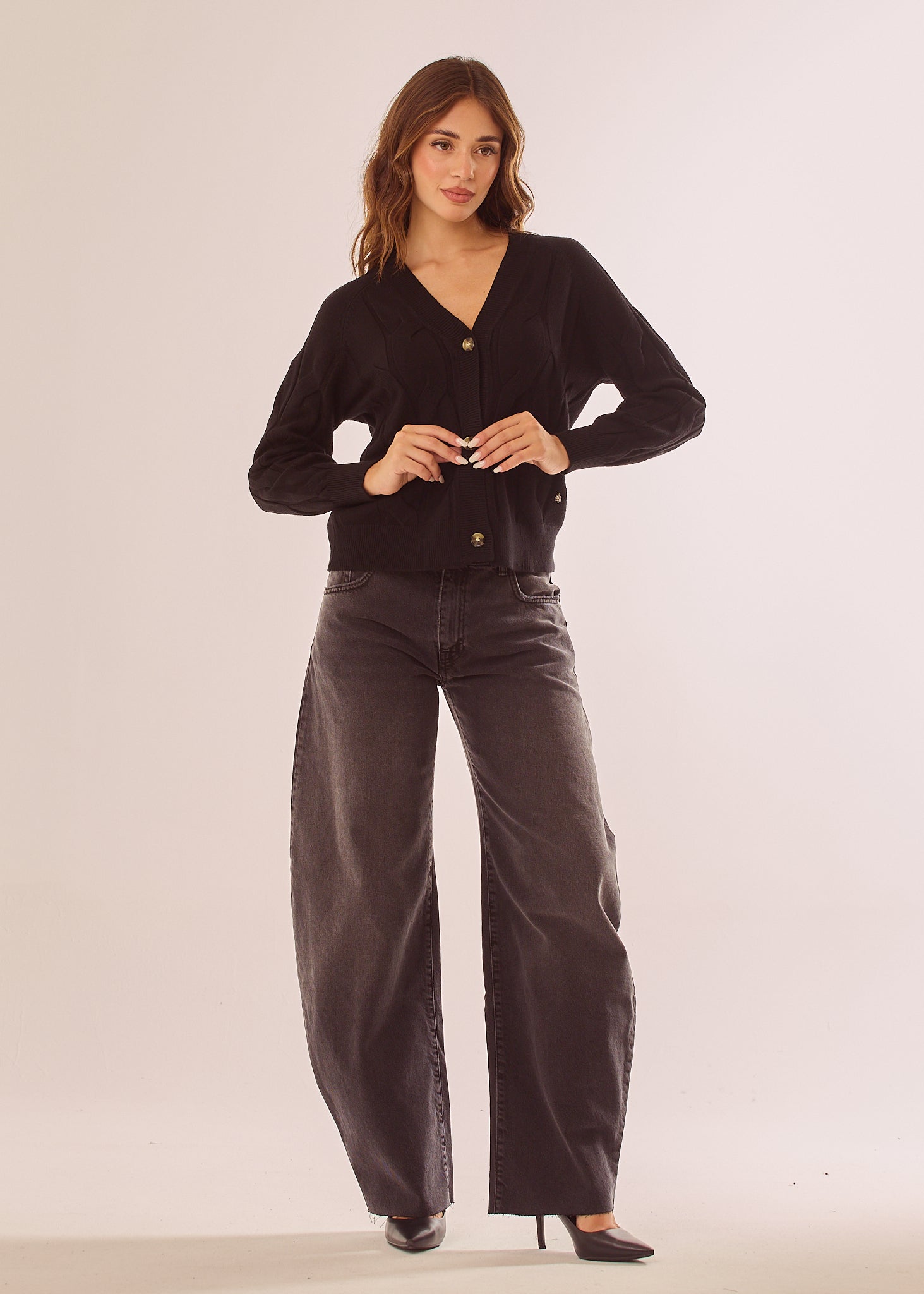 Cardigan con lavorazione a trecce