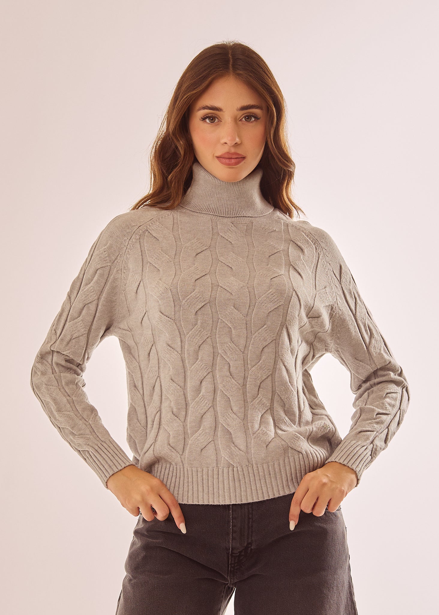 Maglia dolcevita con lavorazione a trecce