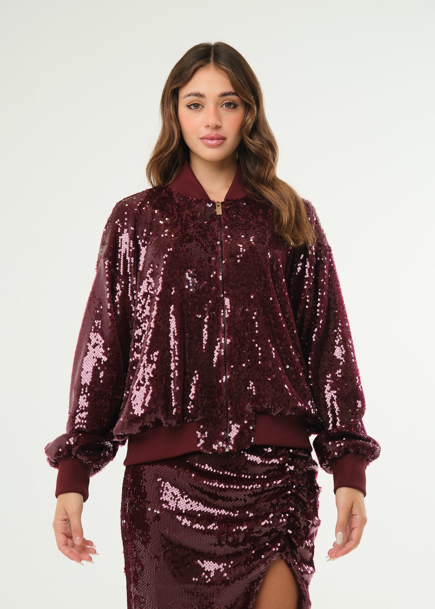 Giubbino bomber con paillettes allover