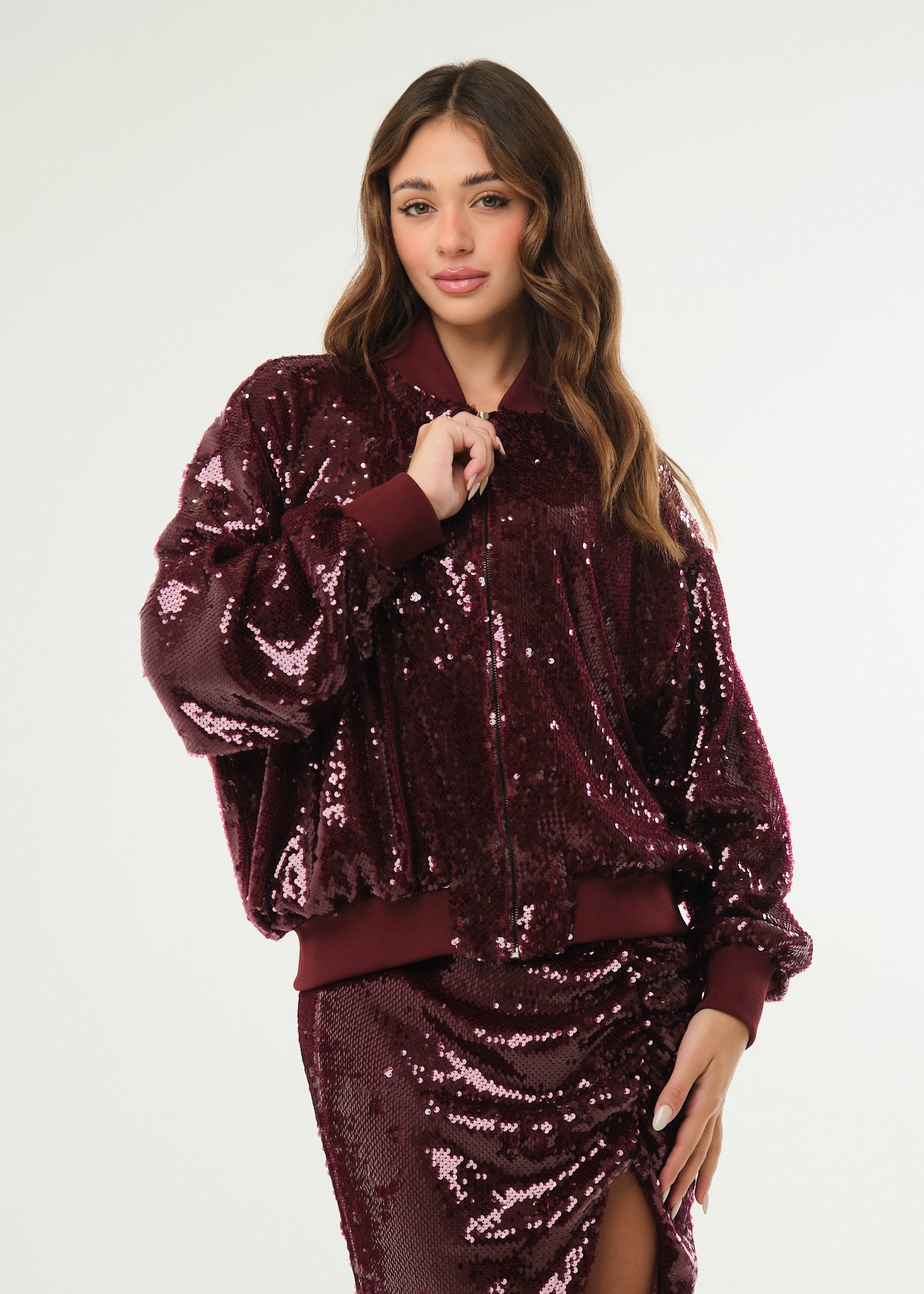 Giubbino bomber con paillettes allover