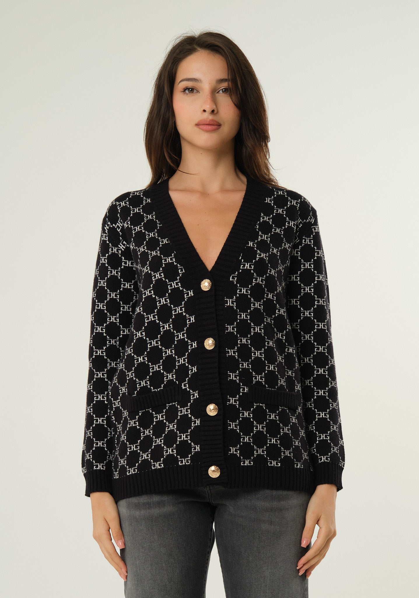 Cardigan con logo a intarsio