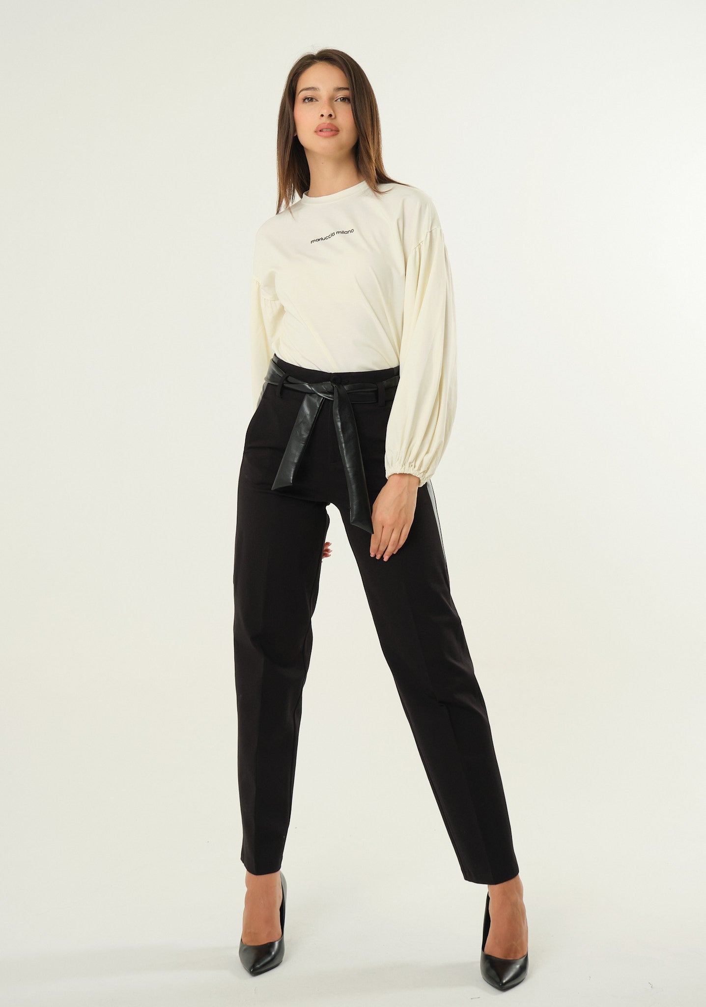 Pantaloni bi-tessuto in punto milano