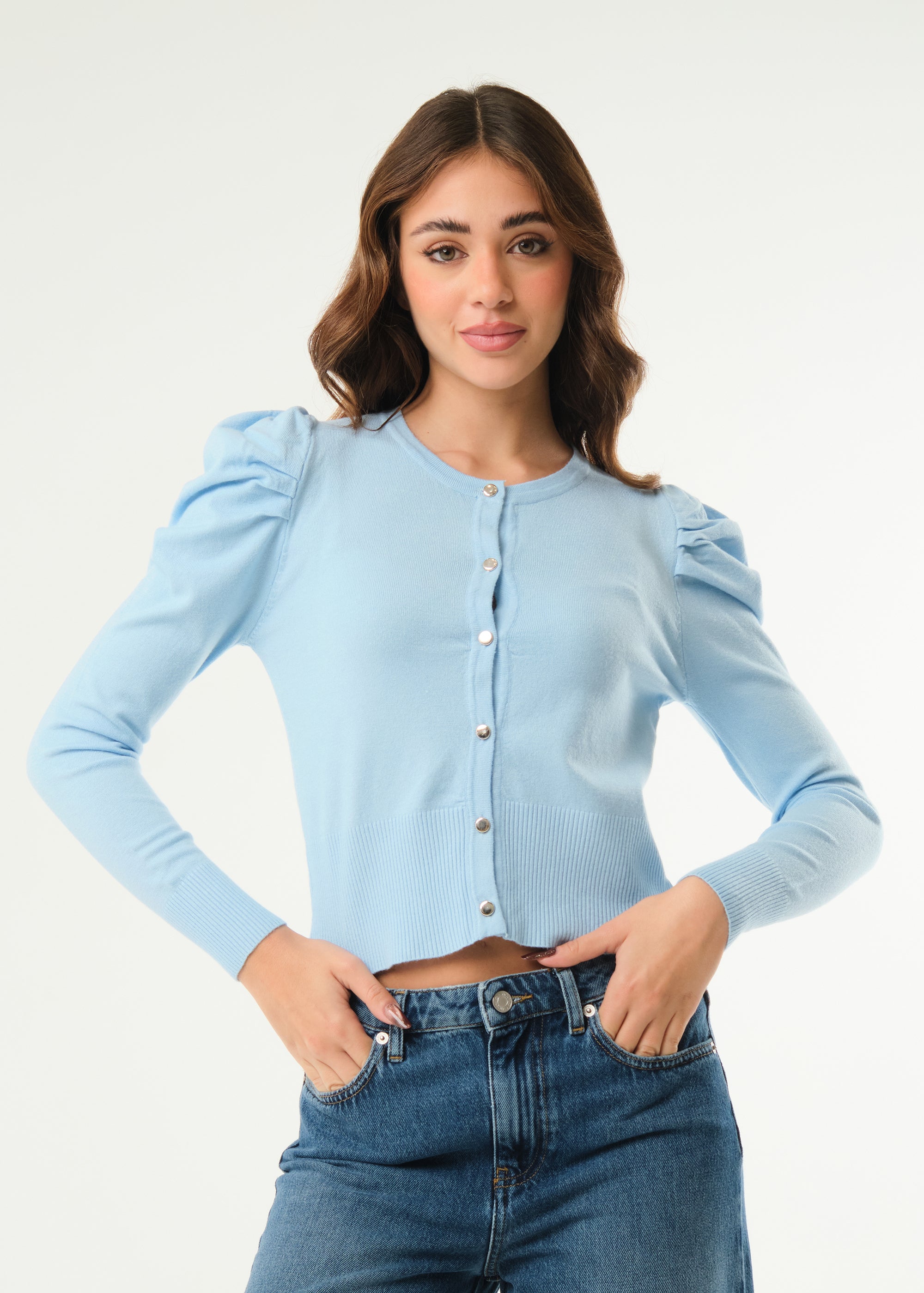 Cardigan con maniche a sbuffo