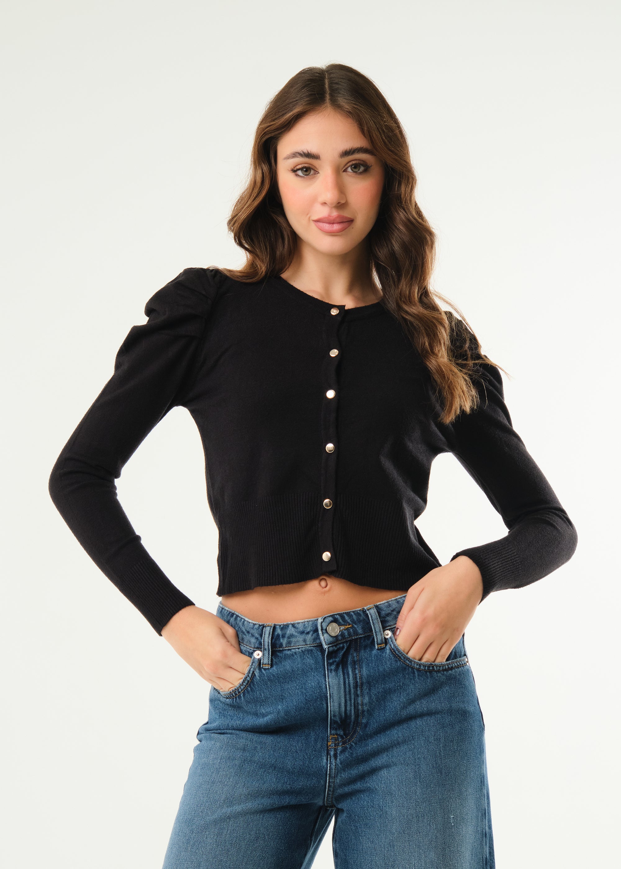 Cardigan con maniche a sbuffo