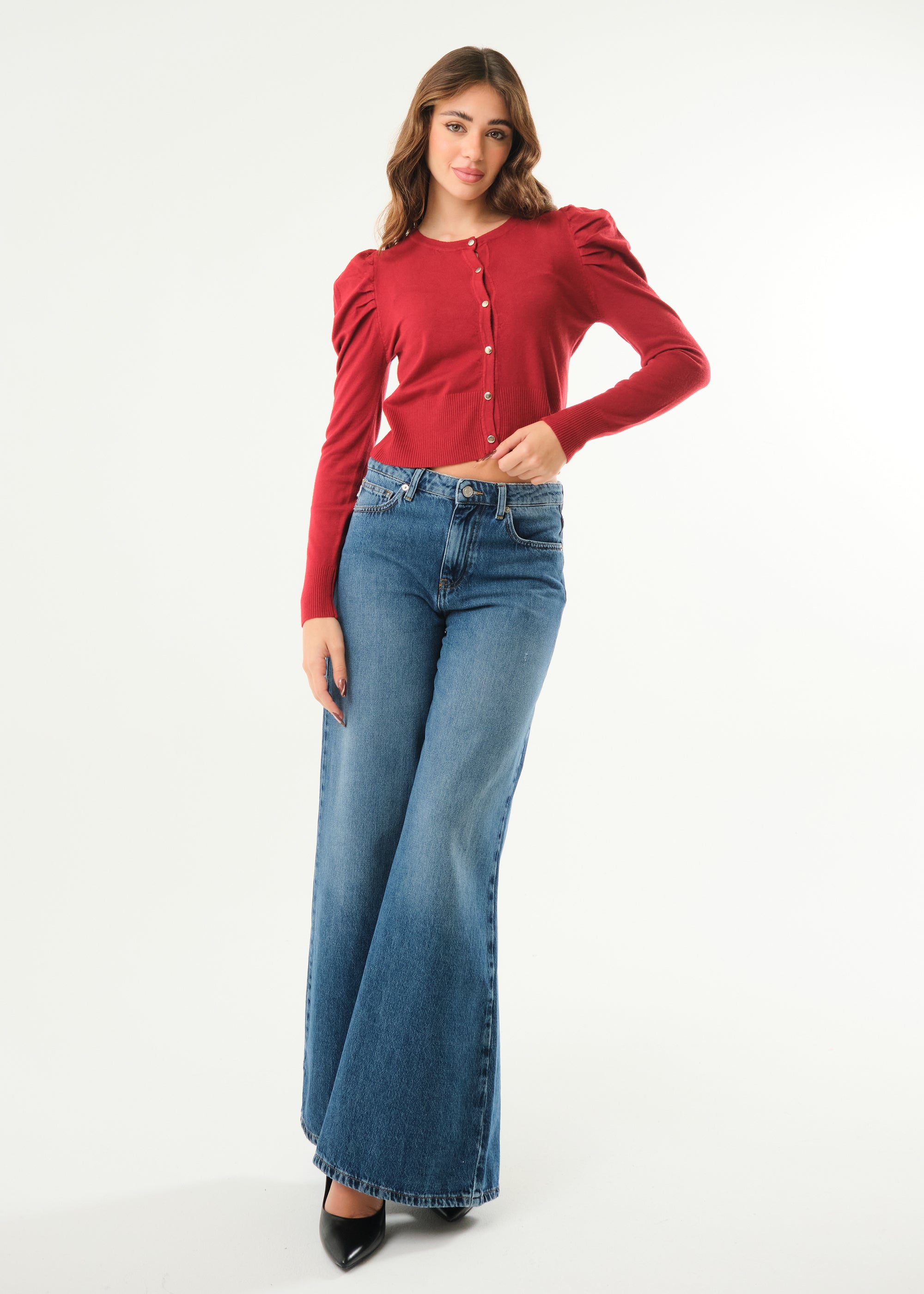 Cardigan con maniche a sbuffo