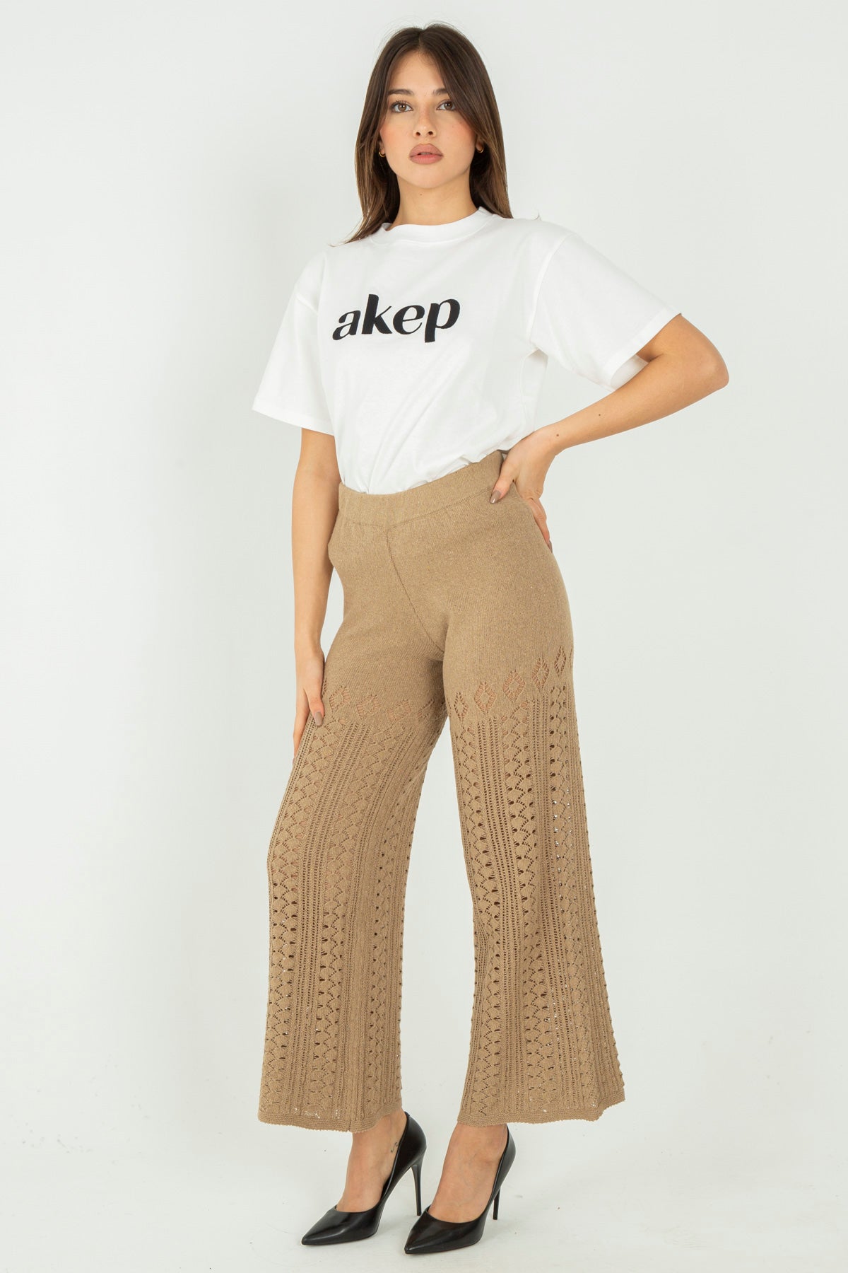 Pantalone palazzo in maglia lavorata