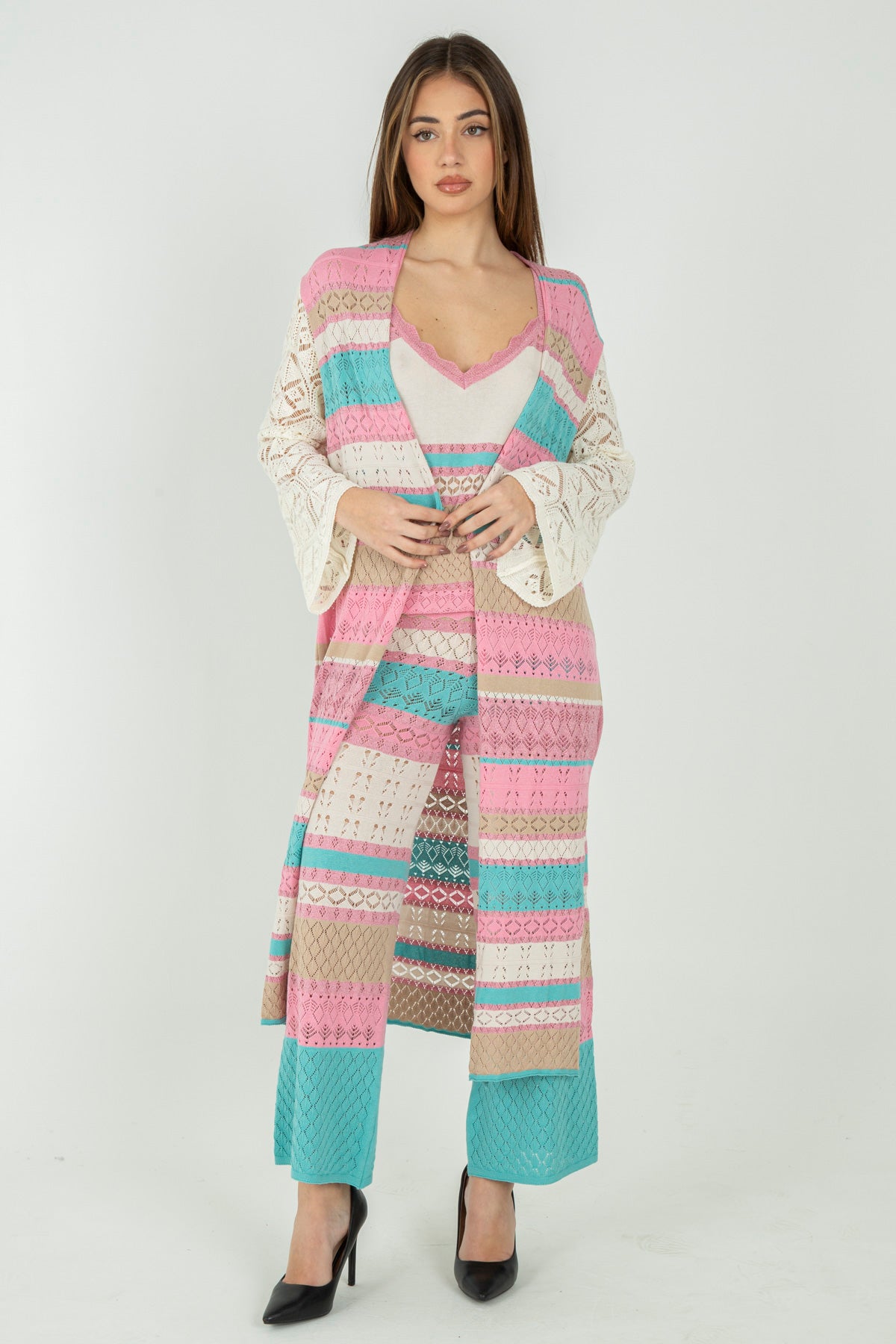 Kimono in maglia a righe