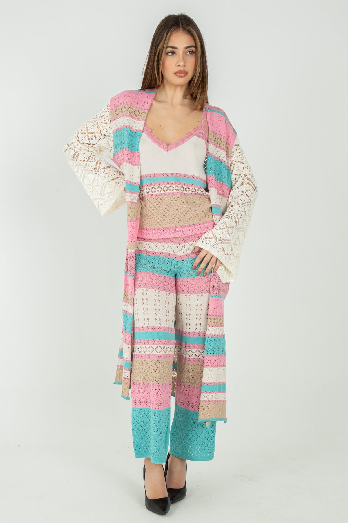 Kimono in maglia a righe