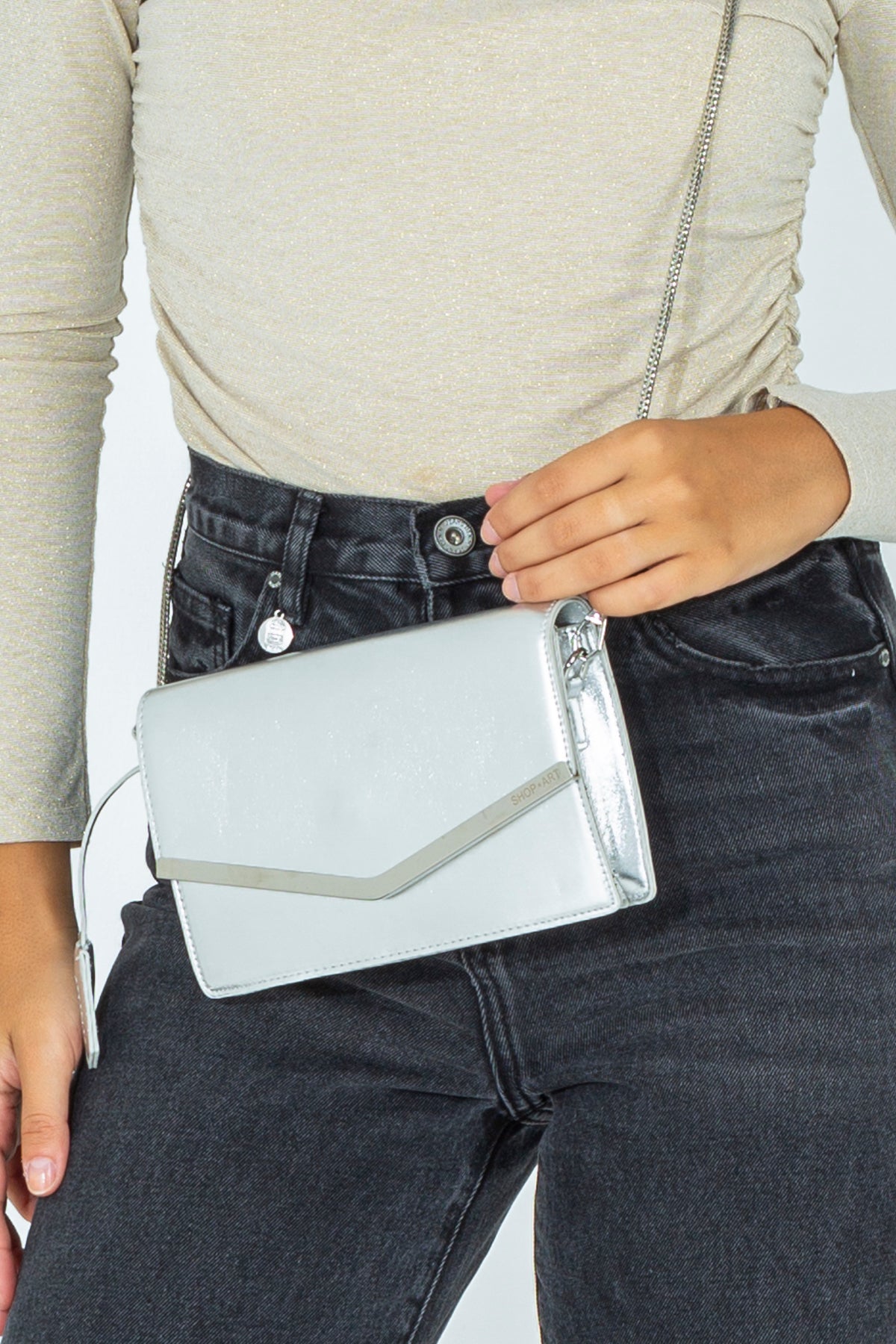 Metallic evening clutch