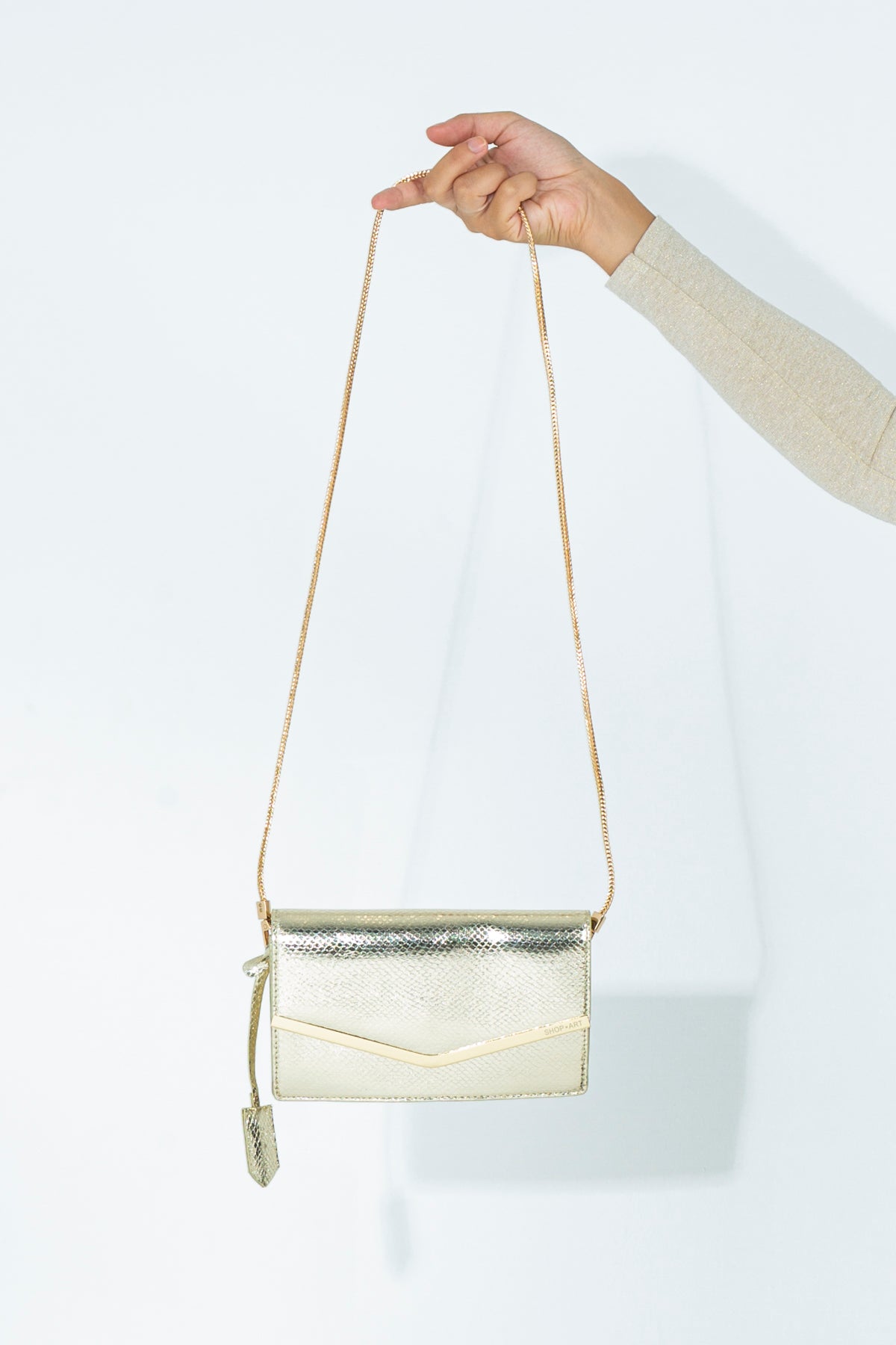 Metallic evening clutch