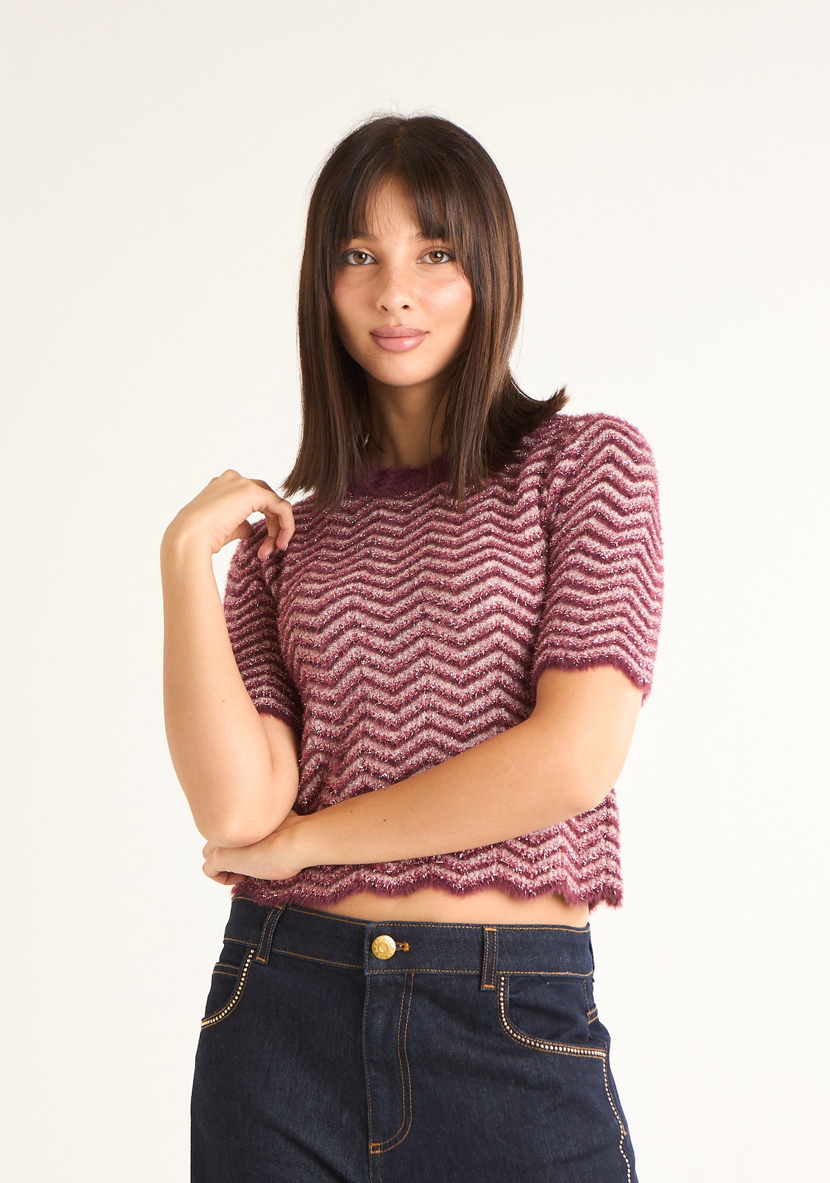 Maglia lurex a motivo chevron