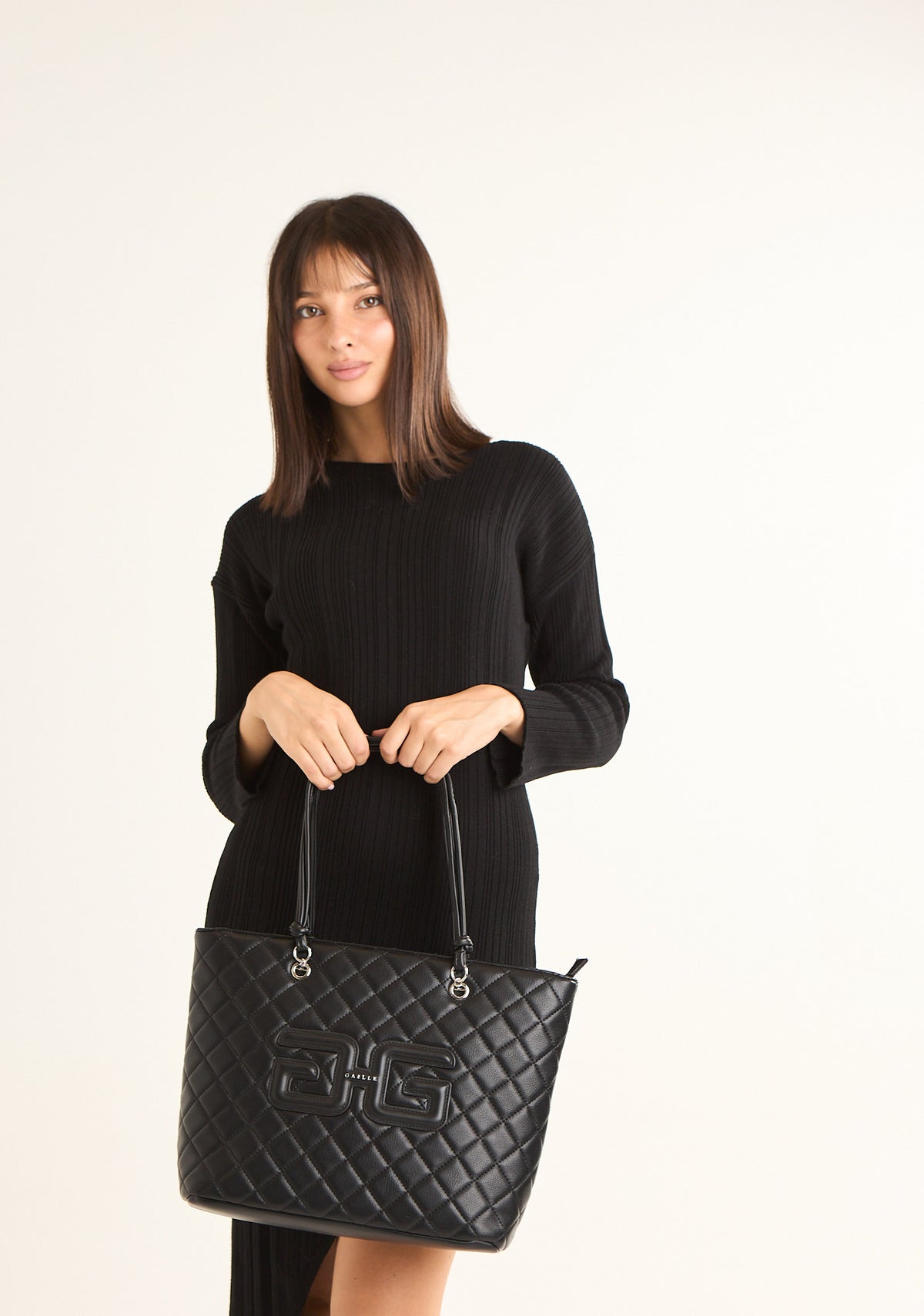 Borsa maxi shopper matelasse' con patch logato