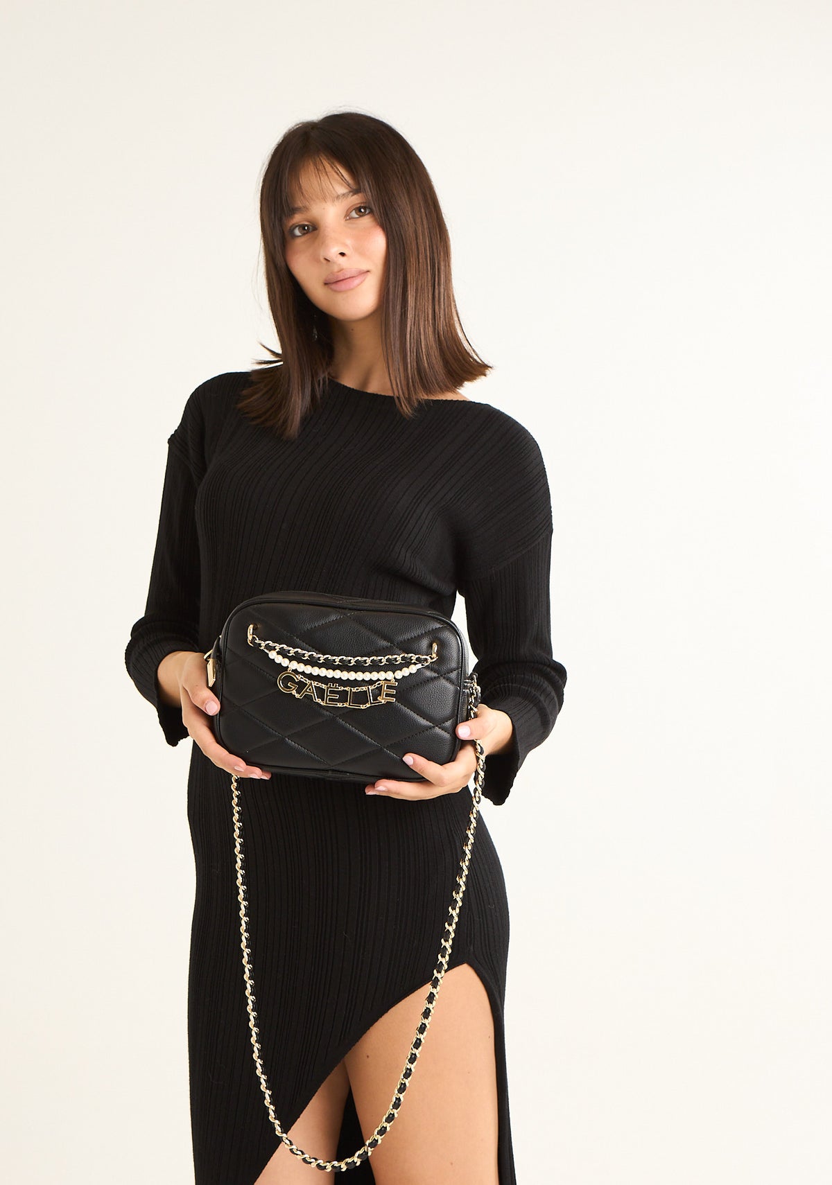 Borsa camera bag con perle e charms