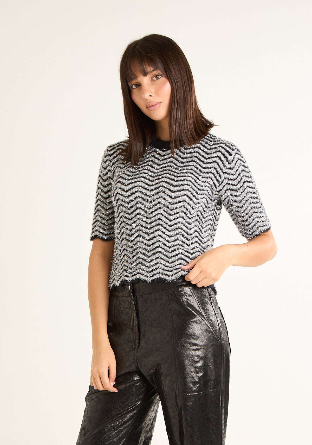 Maglia lurex a motivo chevron