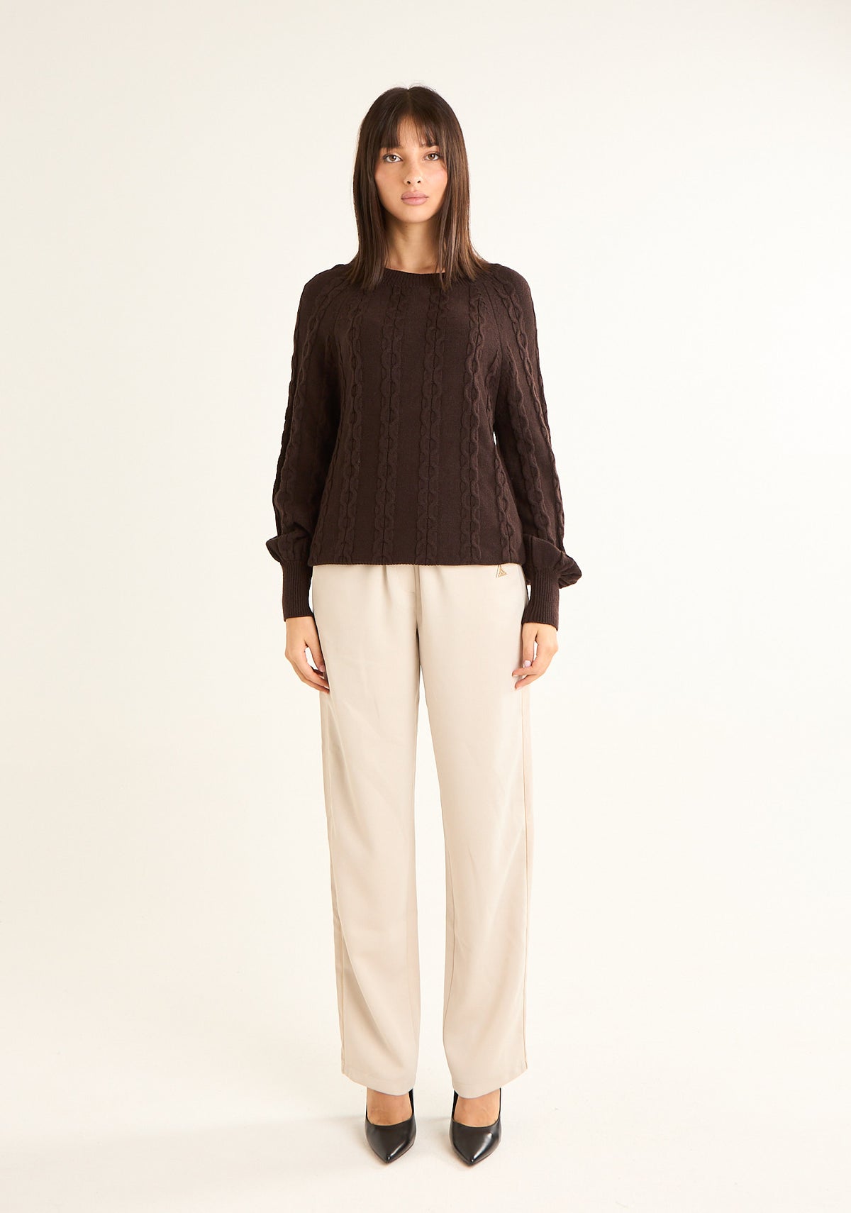 Maglione con lavorazione a trecce