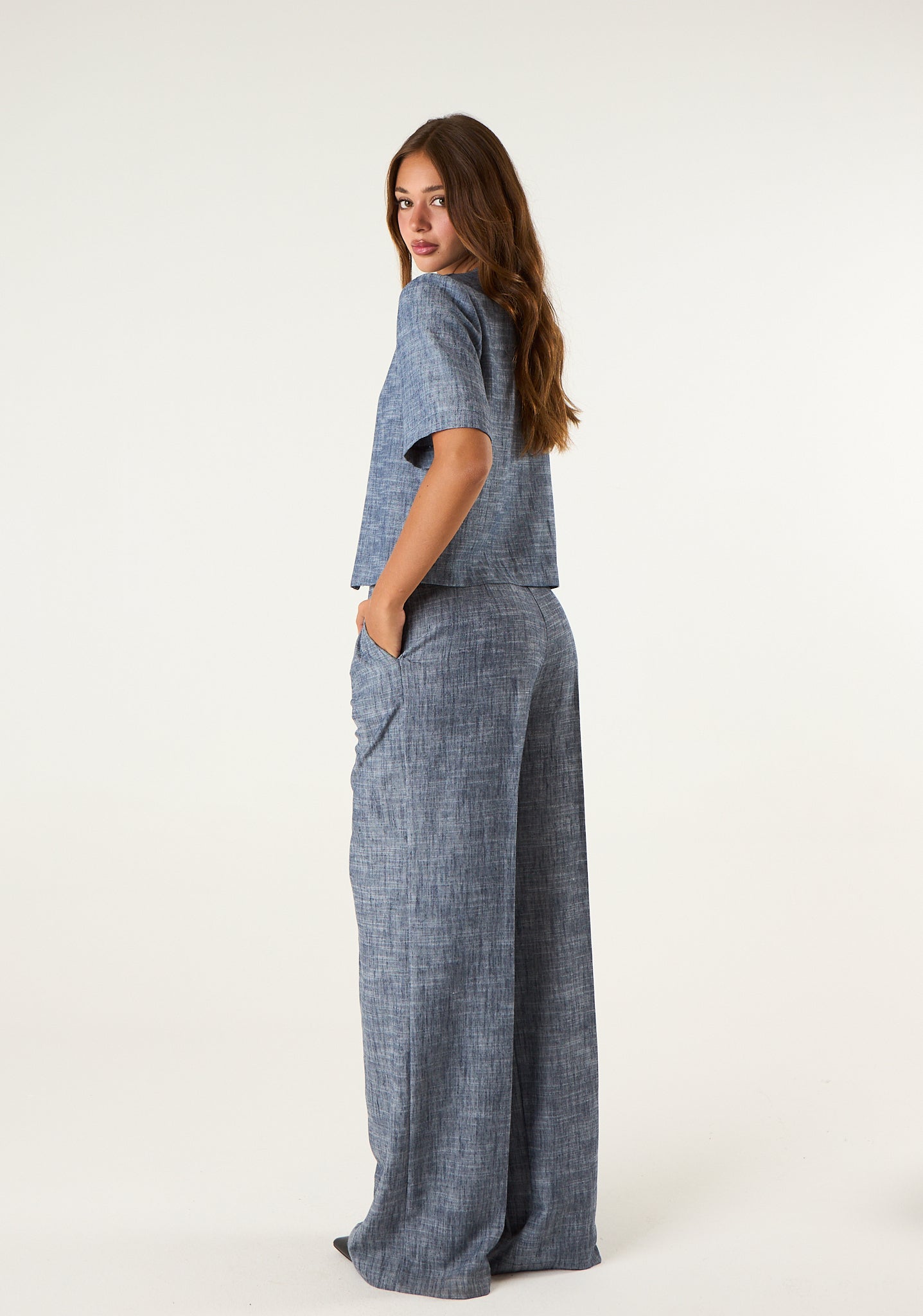 Pantalone palazzo in tessuto fiammato