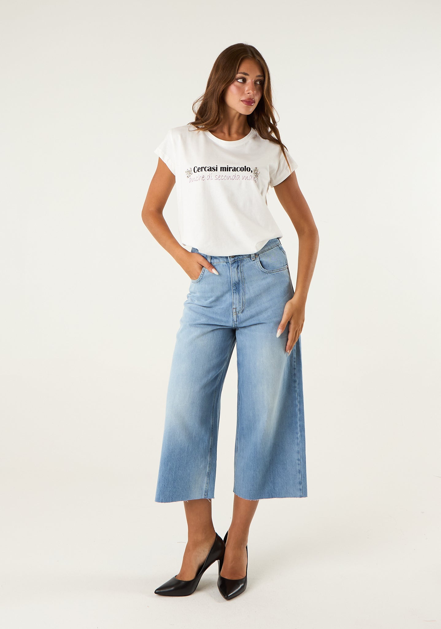 Jeans 7/8 a gamba larga&nbsp;