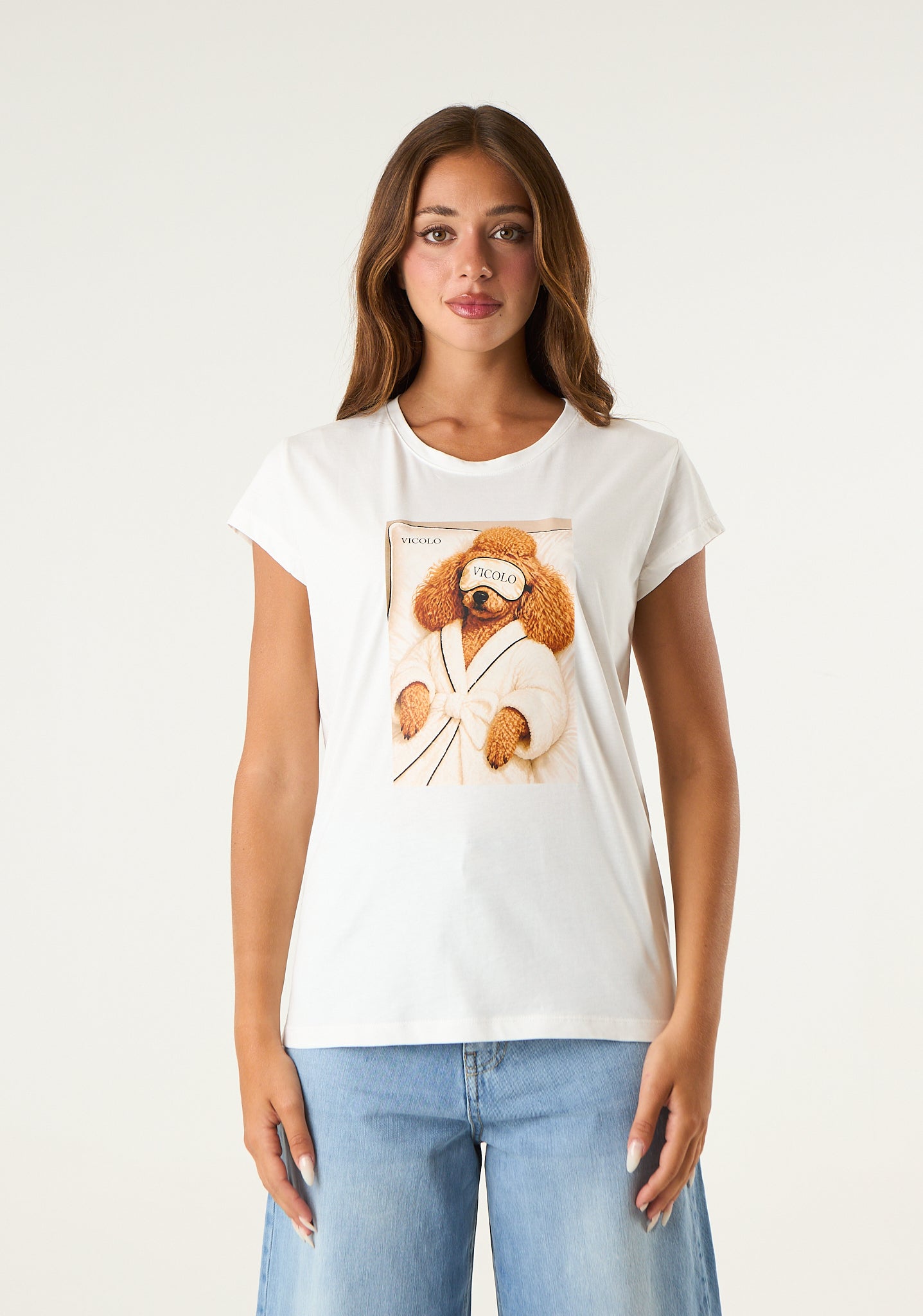 T-shirt con stampa e applicazioni frontali