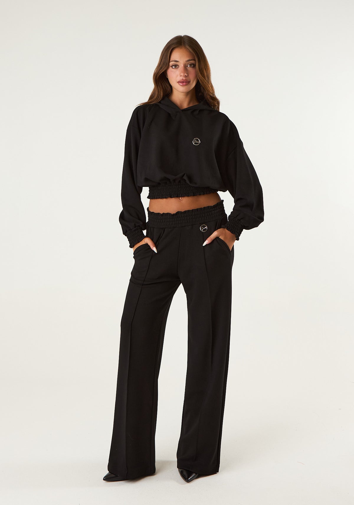 Pantalone palazzo con punto smock
