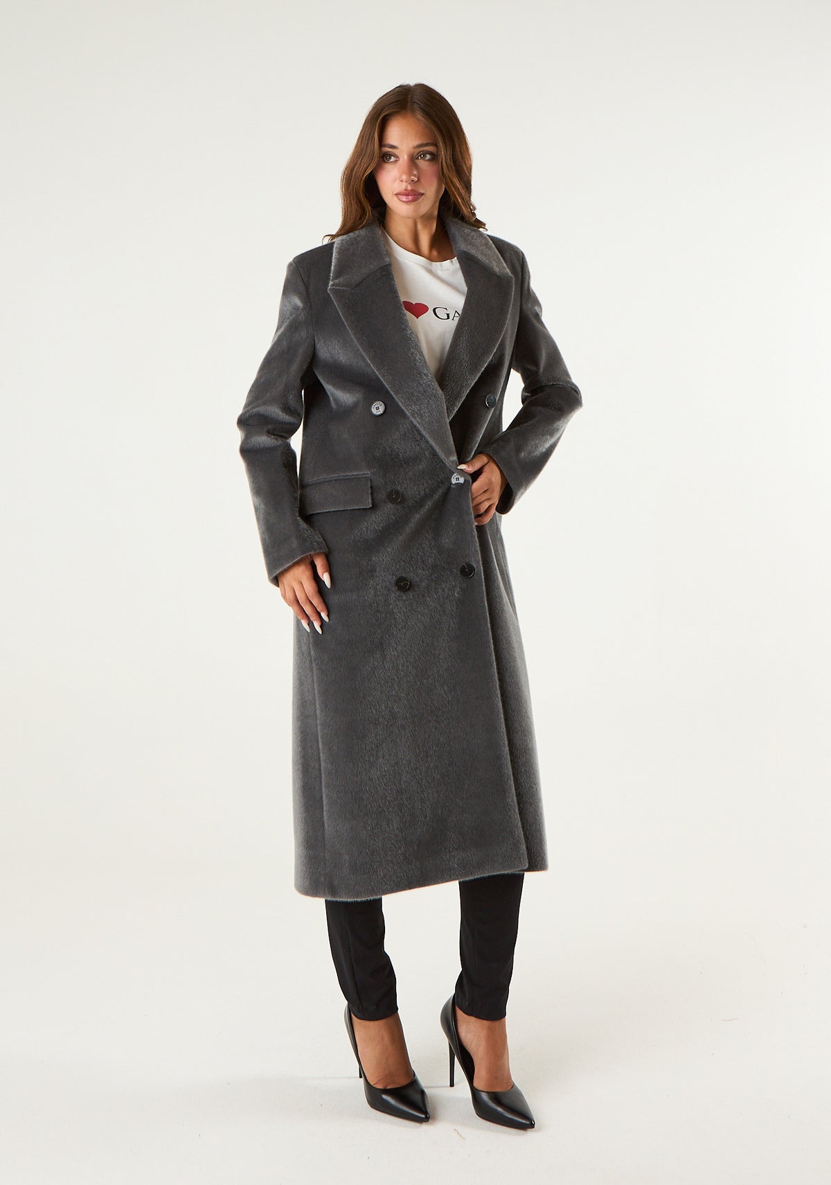 Cappotto lungo doppiopetto rasato