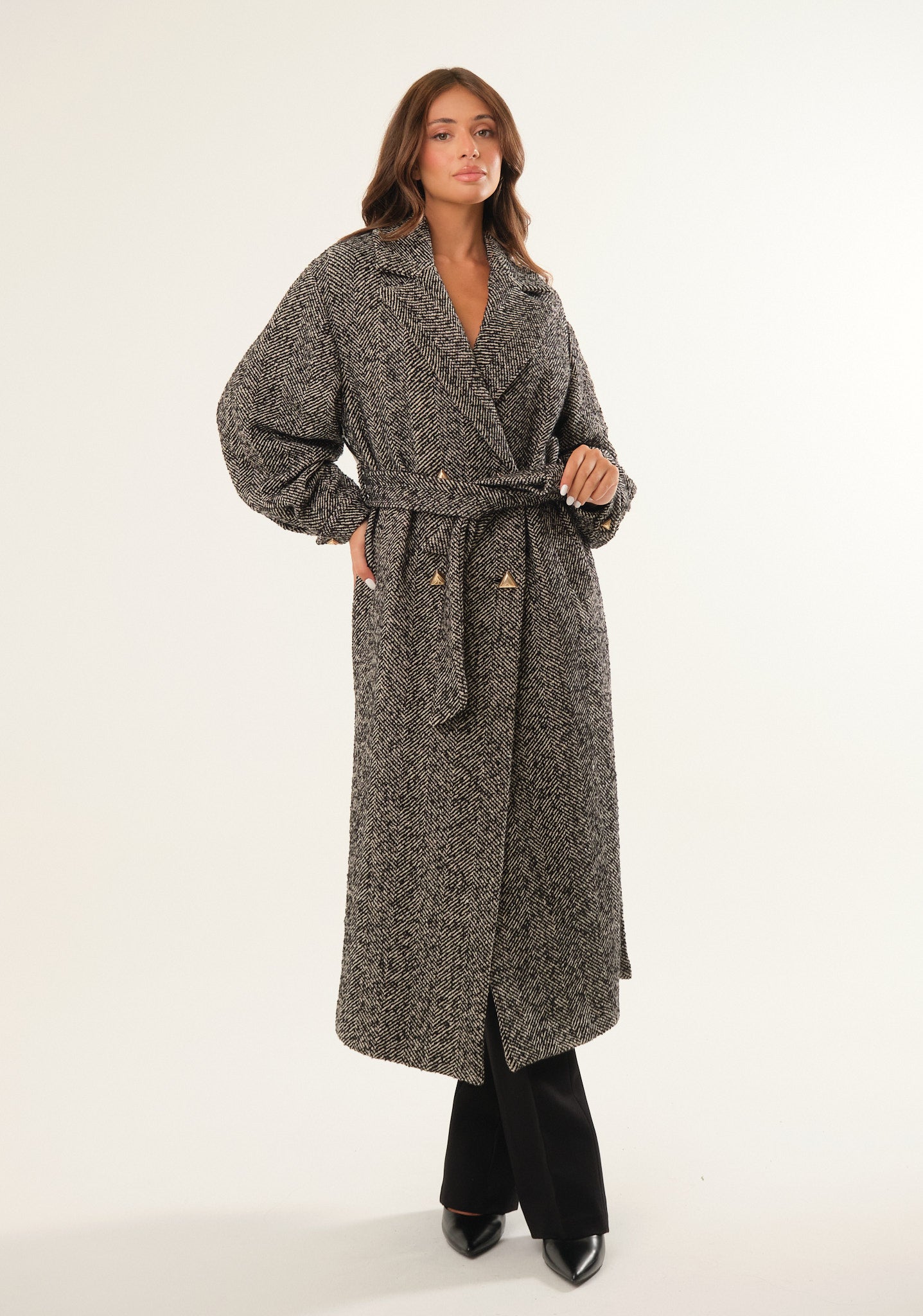 Cappotto lungo con motivo fishbone