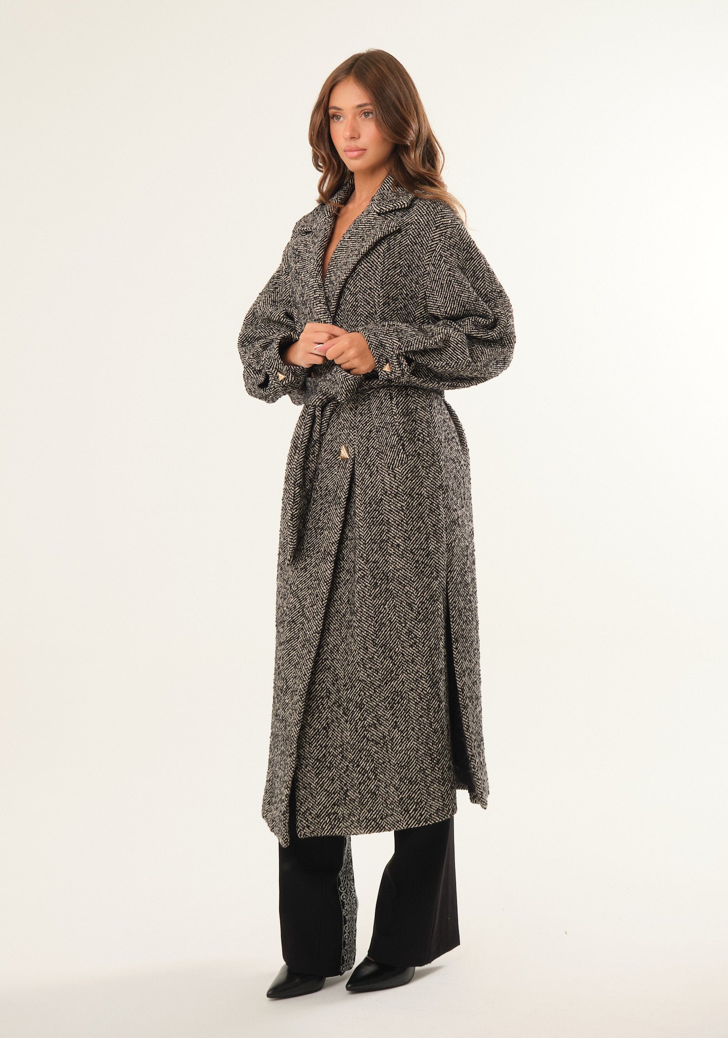 Cappotto lungo con motivo fishbone