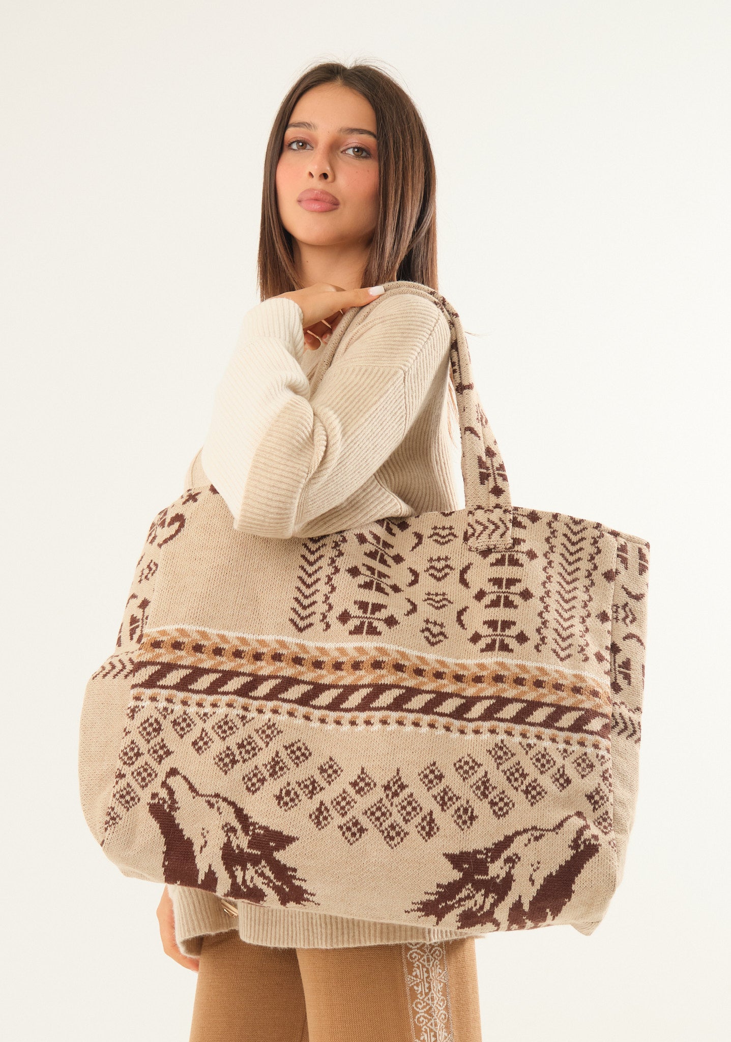 Borsa maxi in fantasia jacquard