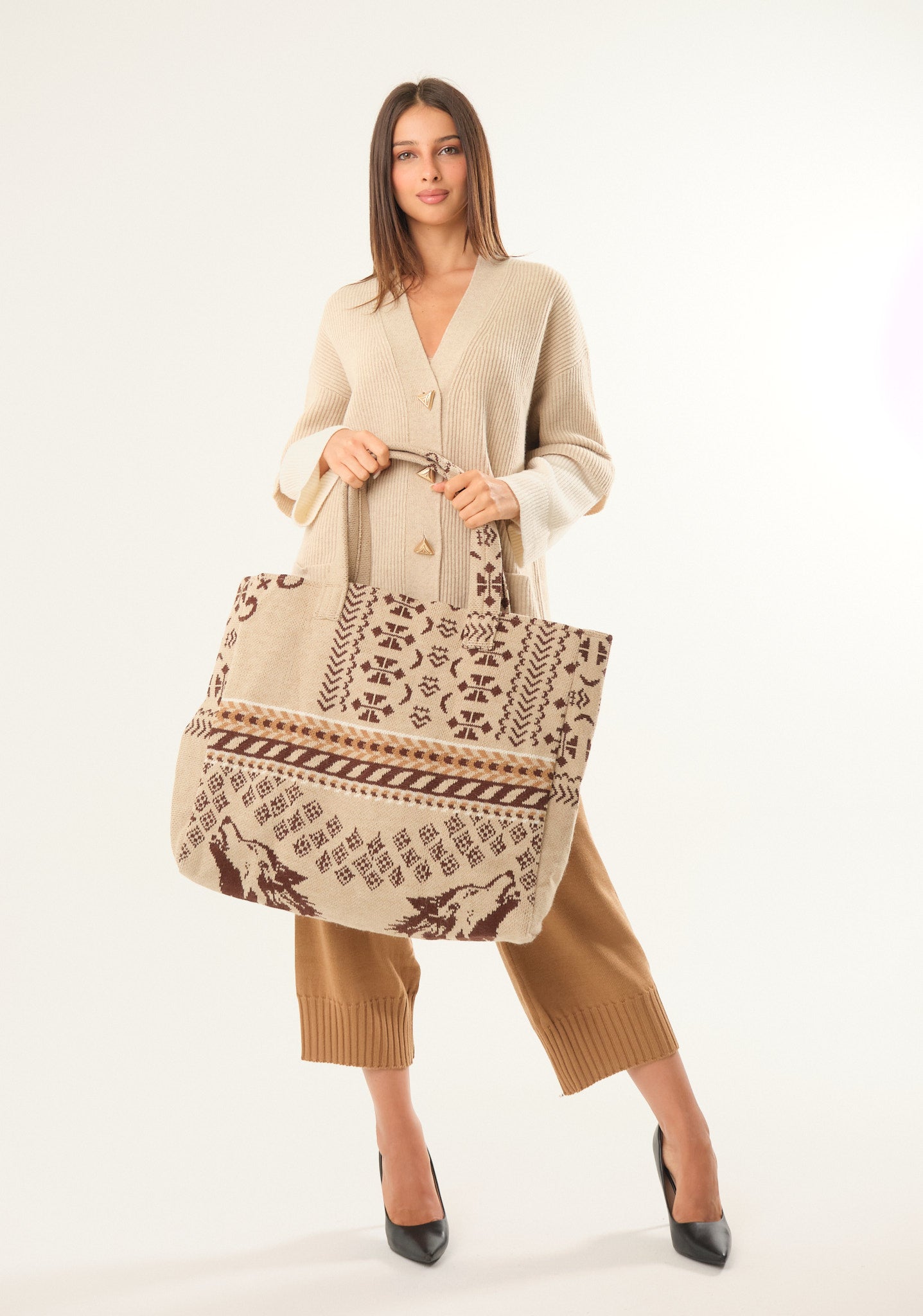 Borsa maxi in fantasia jacquard