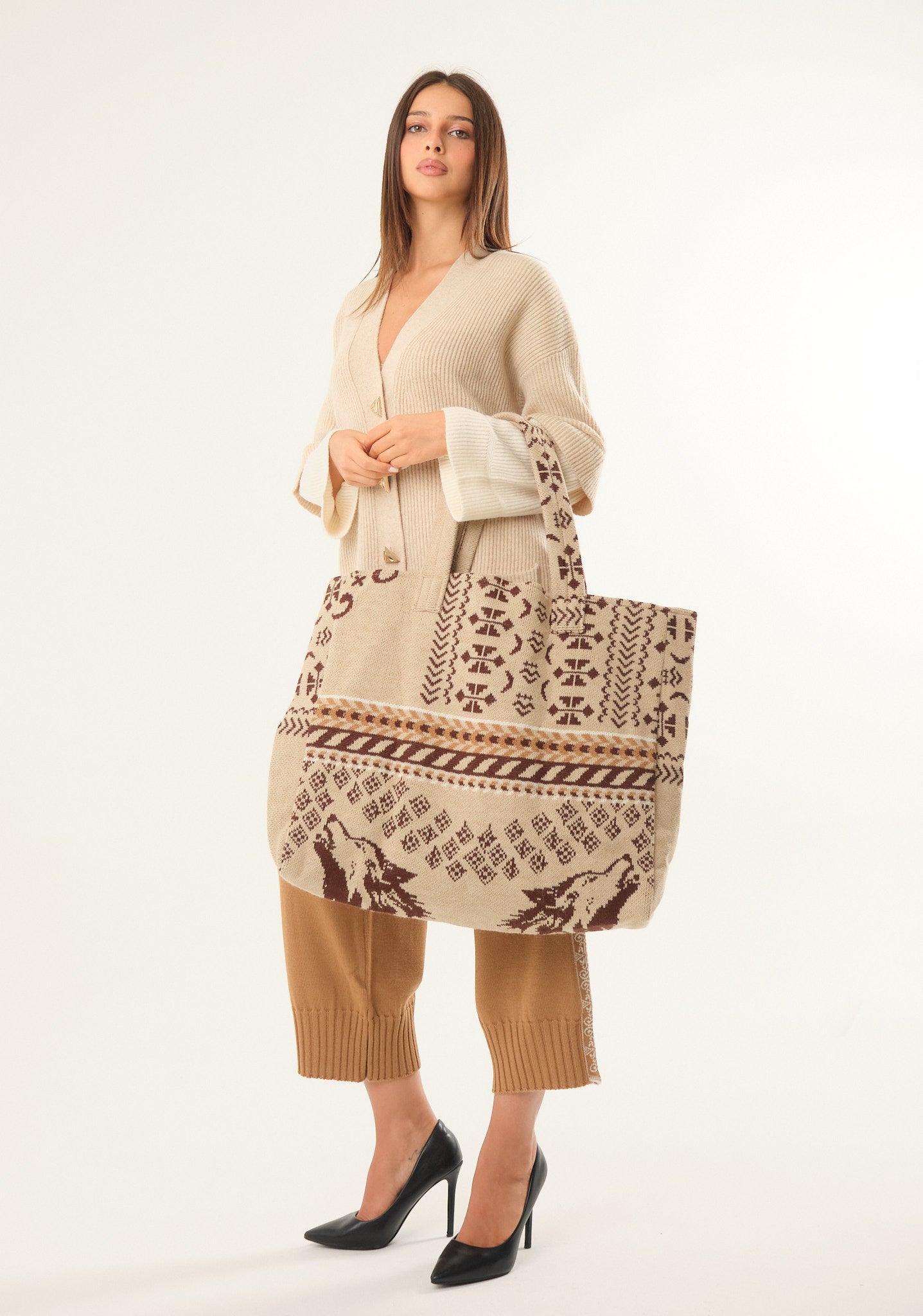 Borsa maxi in fantasia jacquard