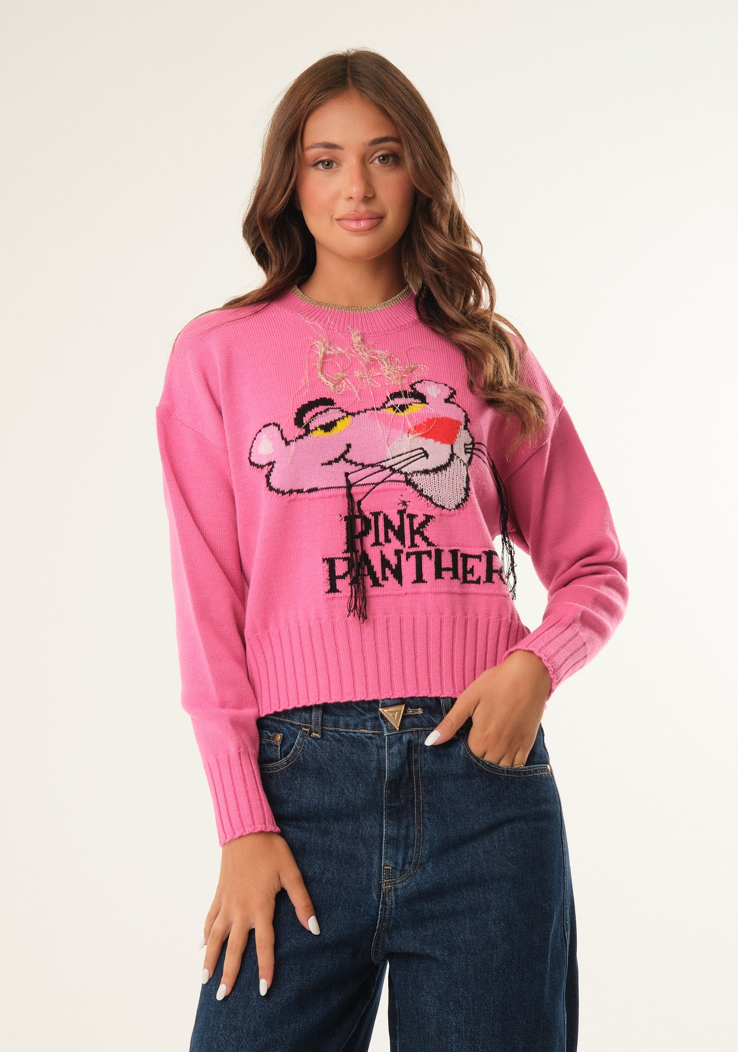 Maglione con ricamo Pantera Rosa
