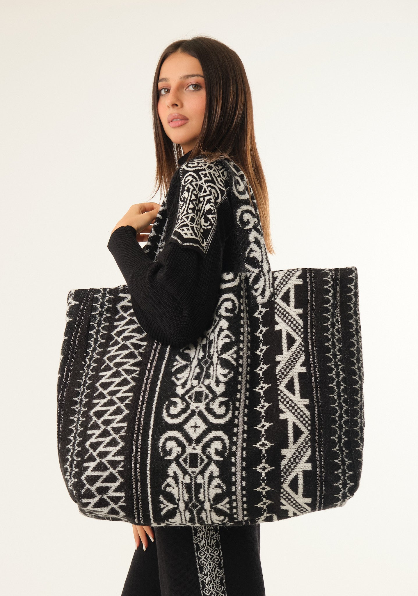 Borsa maxi in jacquard
