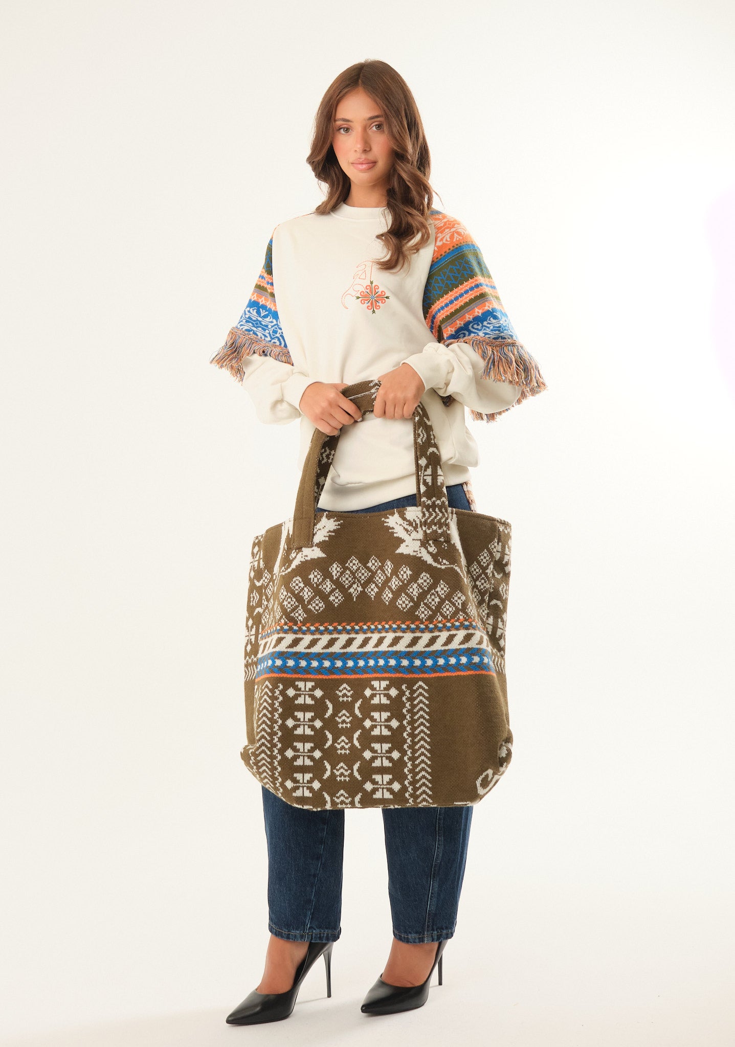 Borsa maxi in jacquard