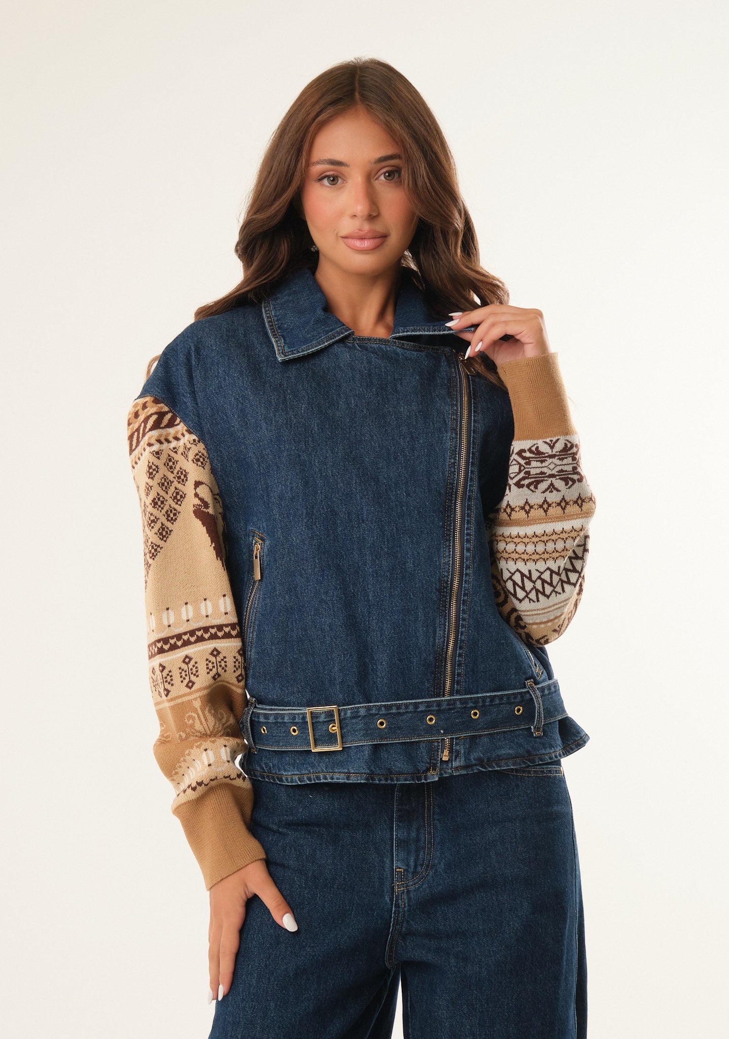 Chiodo in maglia jacquard