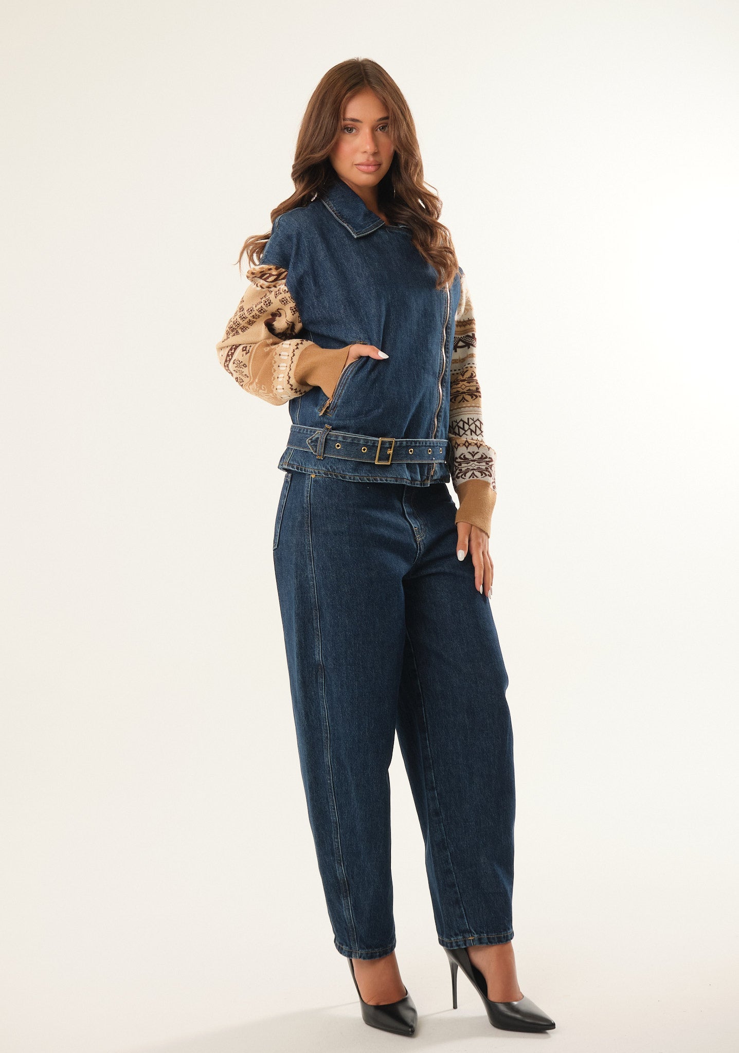 Chiodo in maglia jacquard