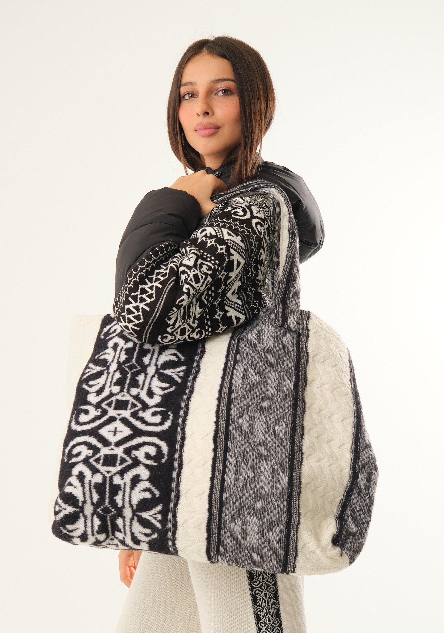 Borsa maxi in jacquard