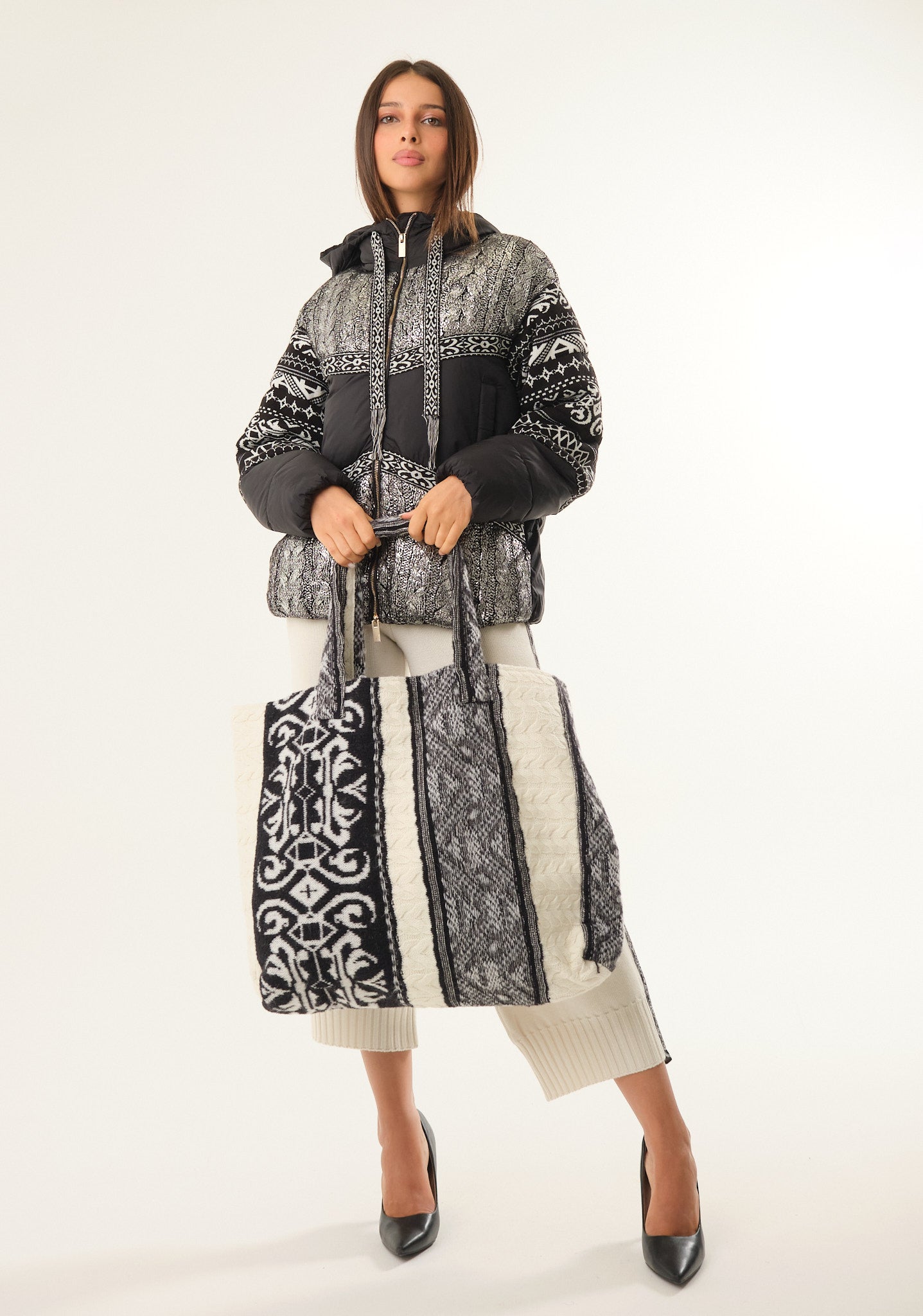 Borsa maxi in jacquard