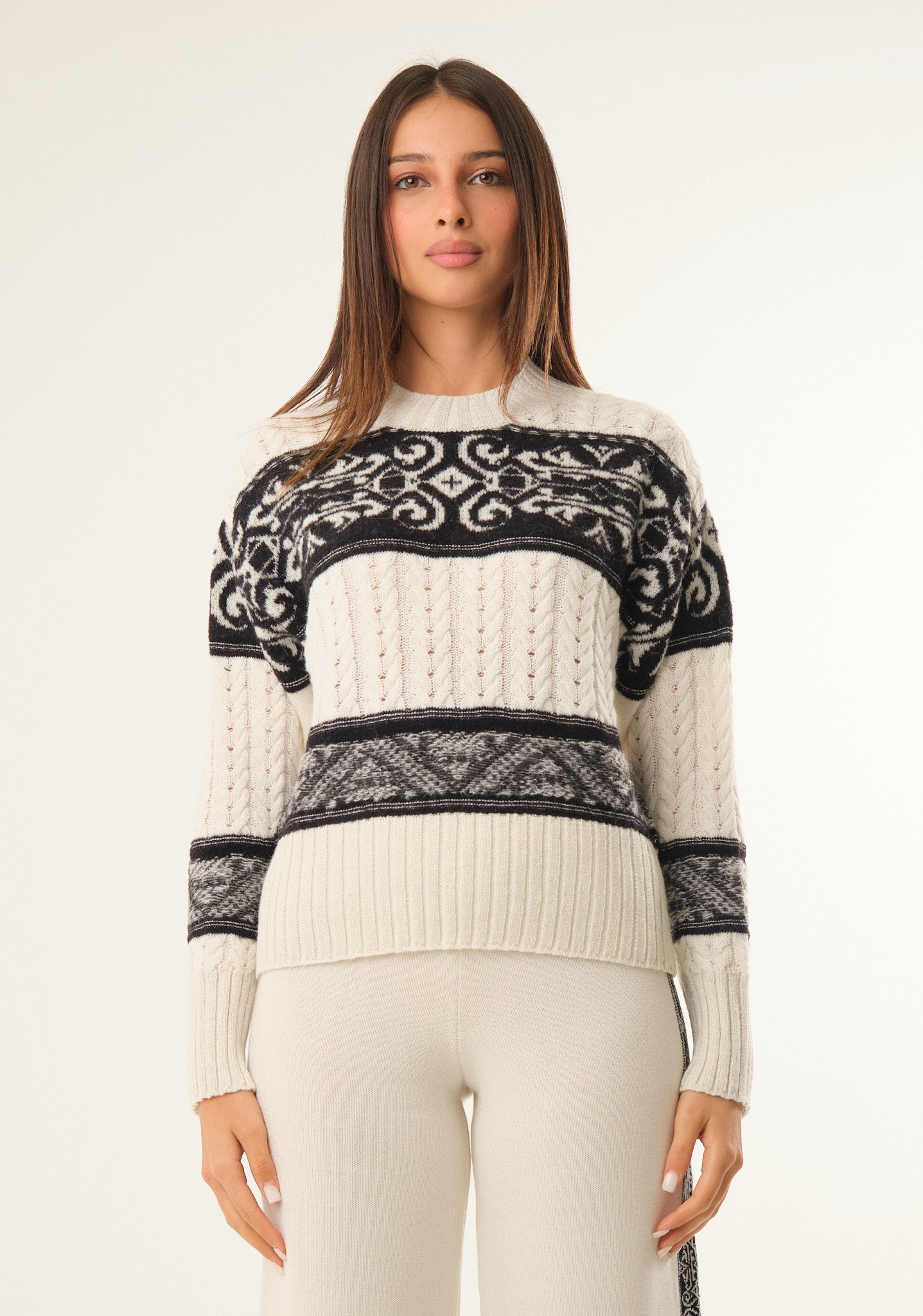 Maglione con bande jacquard